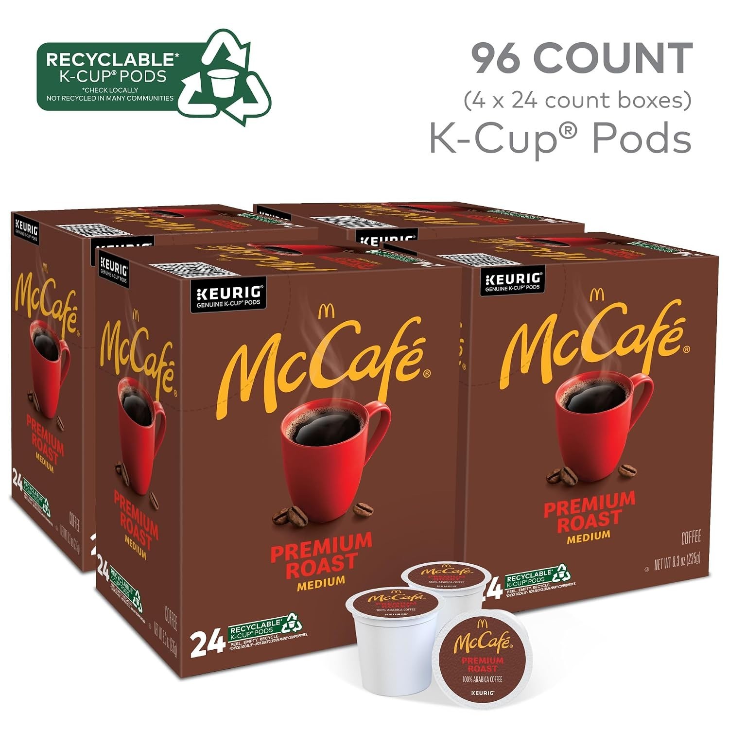 McCafé Premium Roast Coffee Keurig K-Cup Pods, Medium Roast, 96 Count