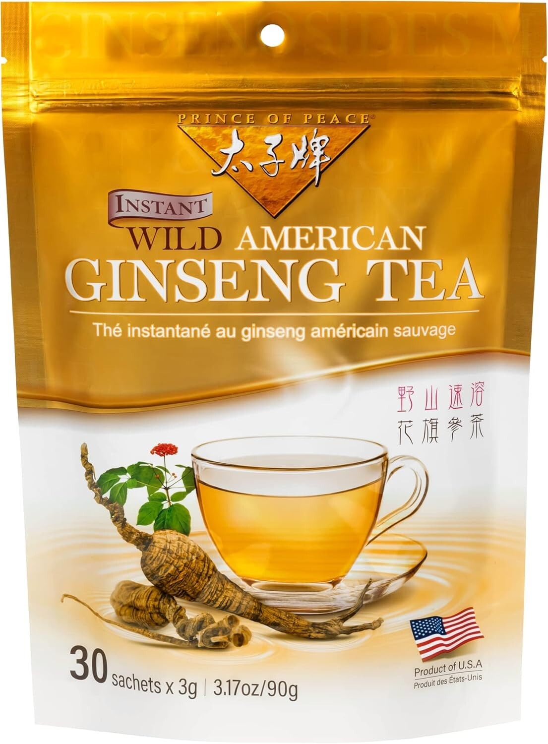 Prince of Peace Instant Wild American Ginseng Tea 30 Sachets x 3g – (Pack of 1)
