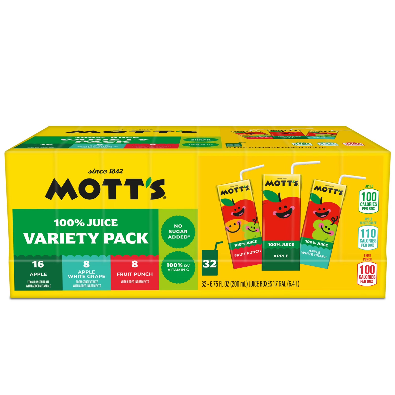 Mott’s 100% Apple Juice Variety Pack, 6.75 fl oz, 32 Count Boxes….