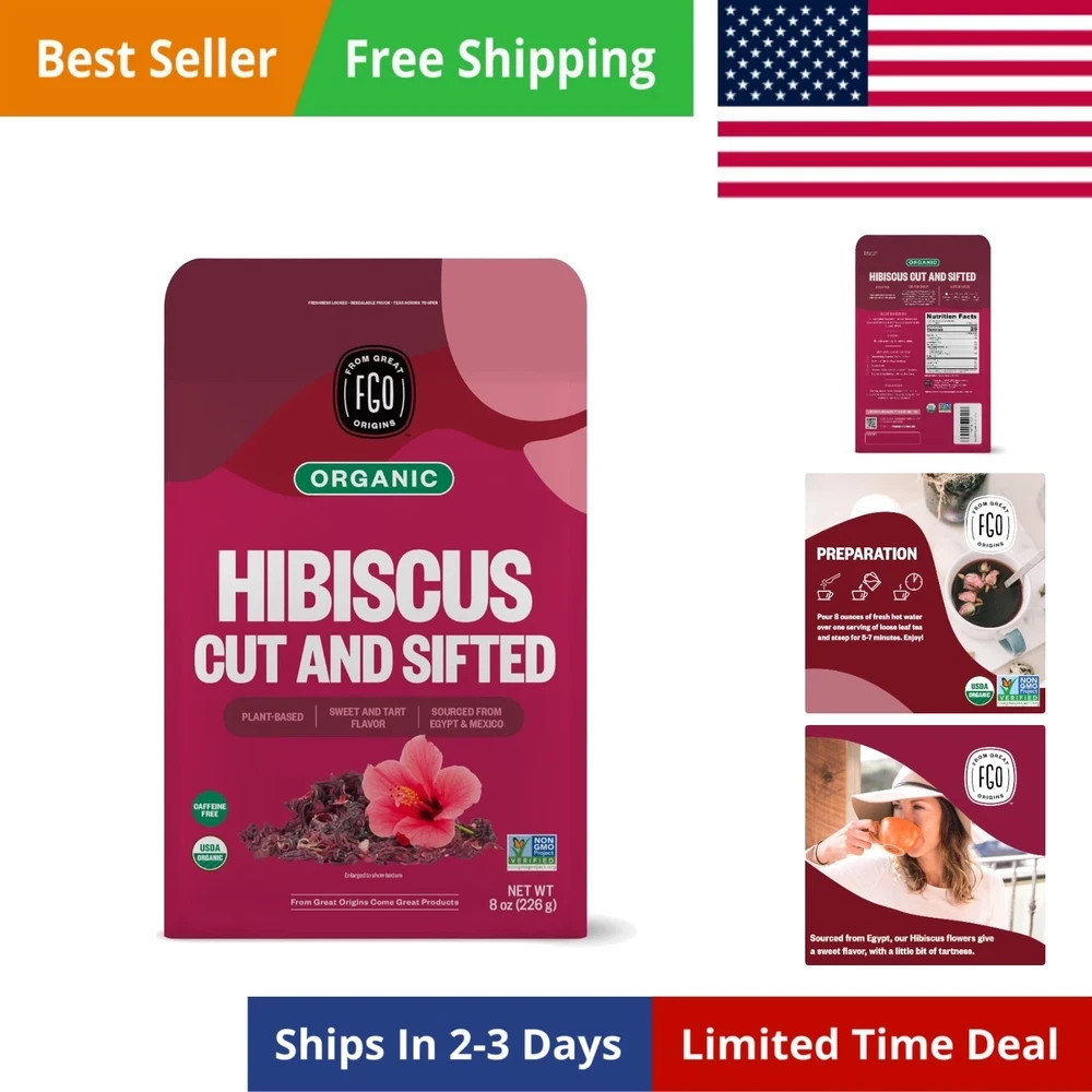 Organic Hibiscus Flowers, Cut and Sifted, Loose Tea, 8oz Resealable Bag, Pack…
