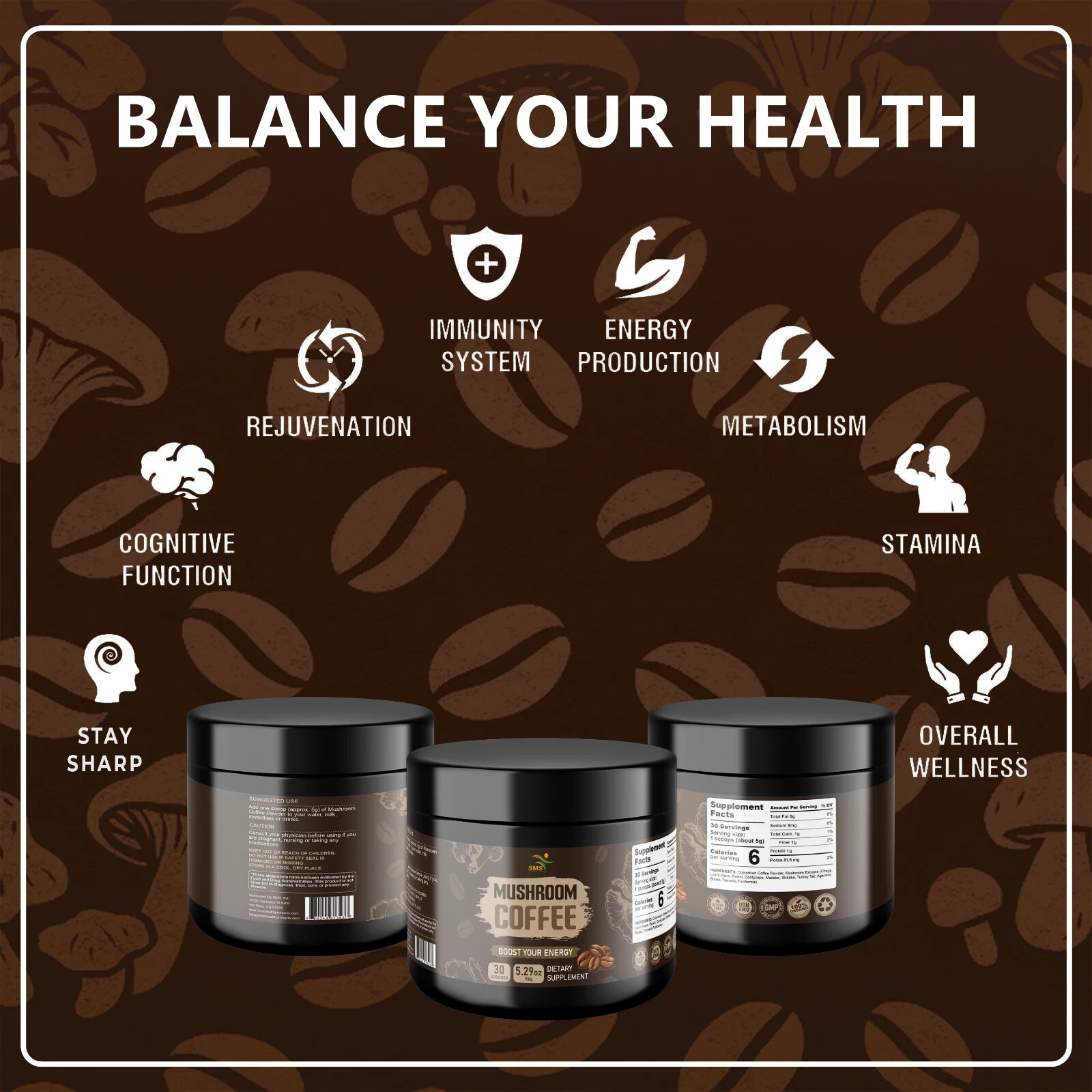 Organic Mushroom Coffee 9 Adaptogenic Mushroom Blend 150g 30 Servings