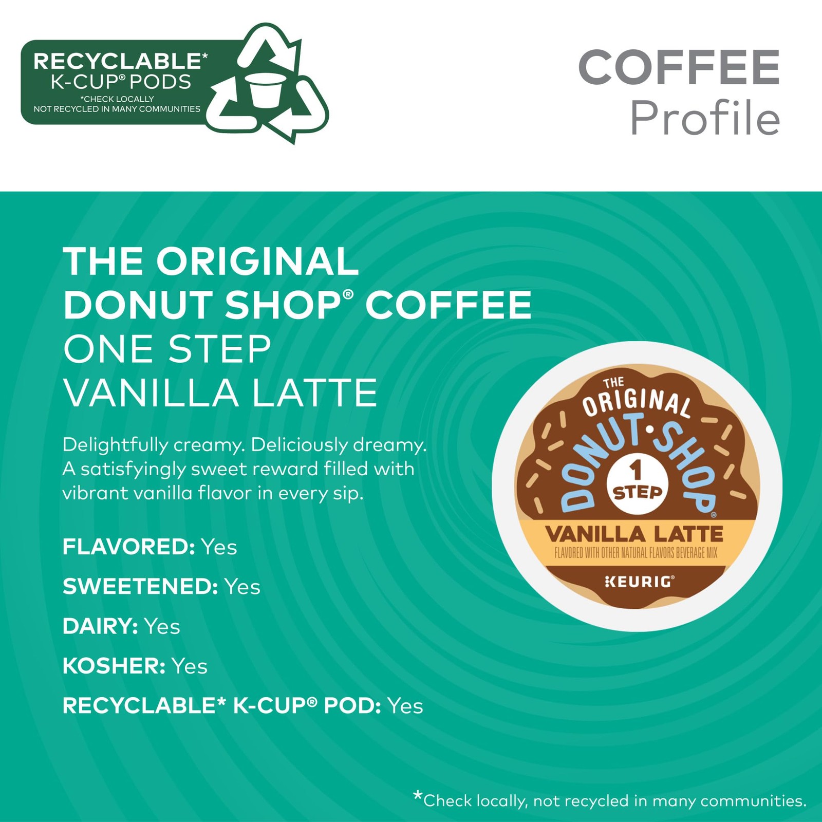 The Original Donut Shop Vanilla Latte Single-Serve Keurig K-Cup Pods 20 Count