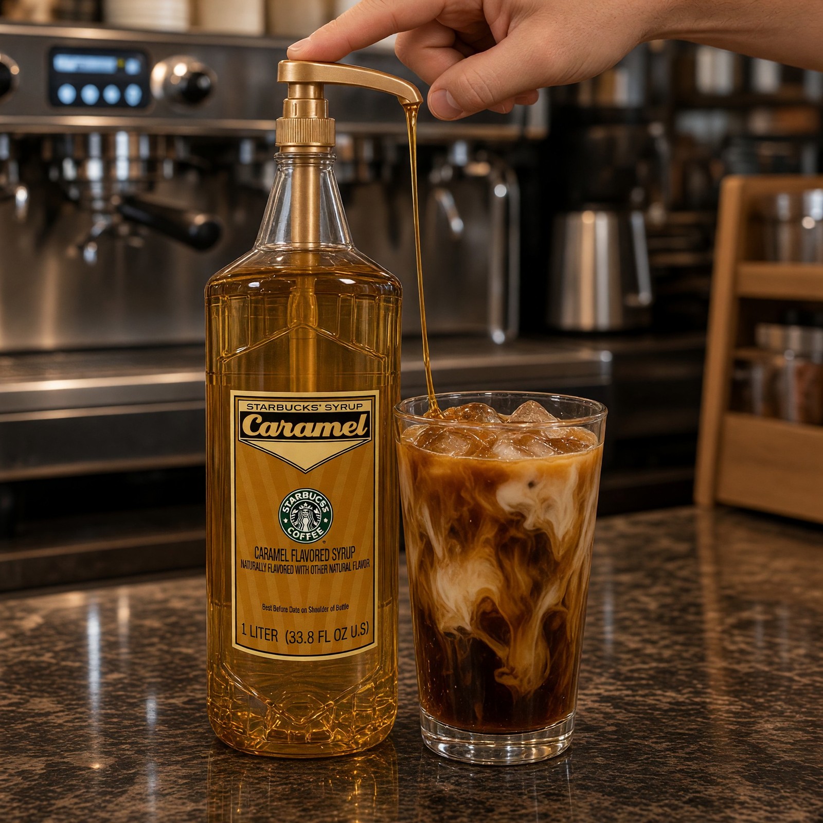 Starbucks Caramel Coffee Syrup 1L 33.8 fl oz w/ Complimentary Gold Pump