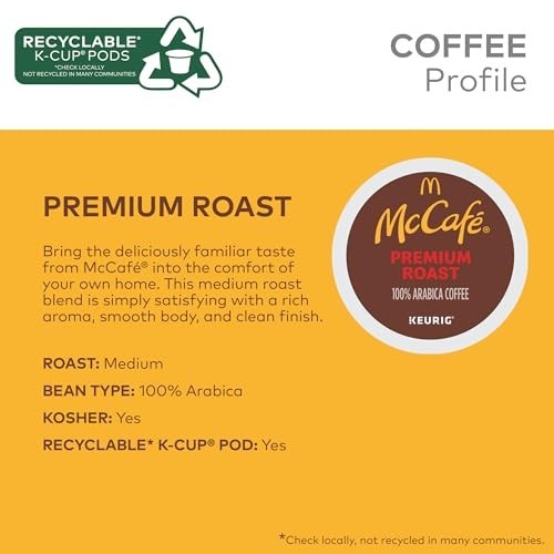 McCafe, Premium Roast Coffee, Keurig Single Serve K-Cup Pods, 96 Count (3 Pack)