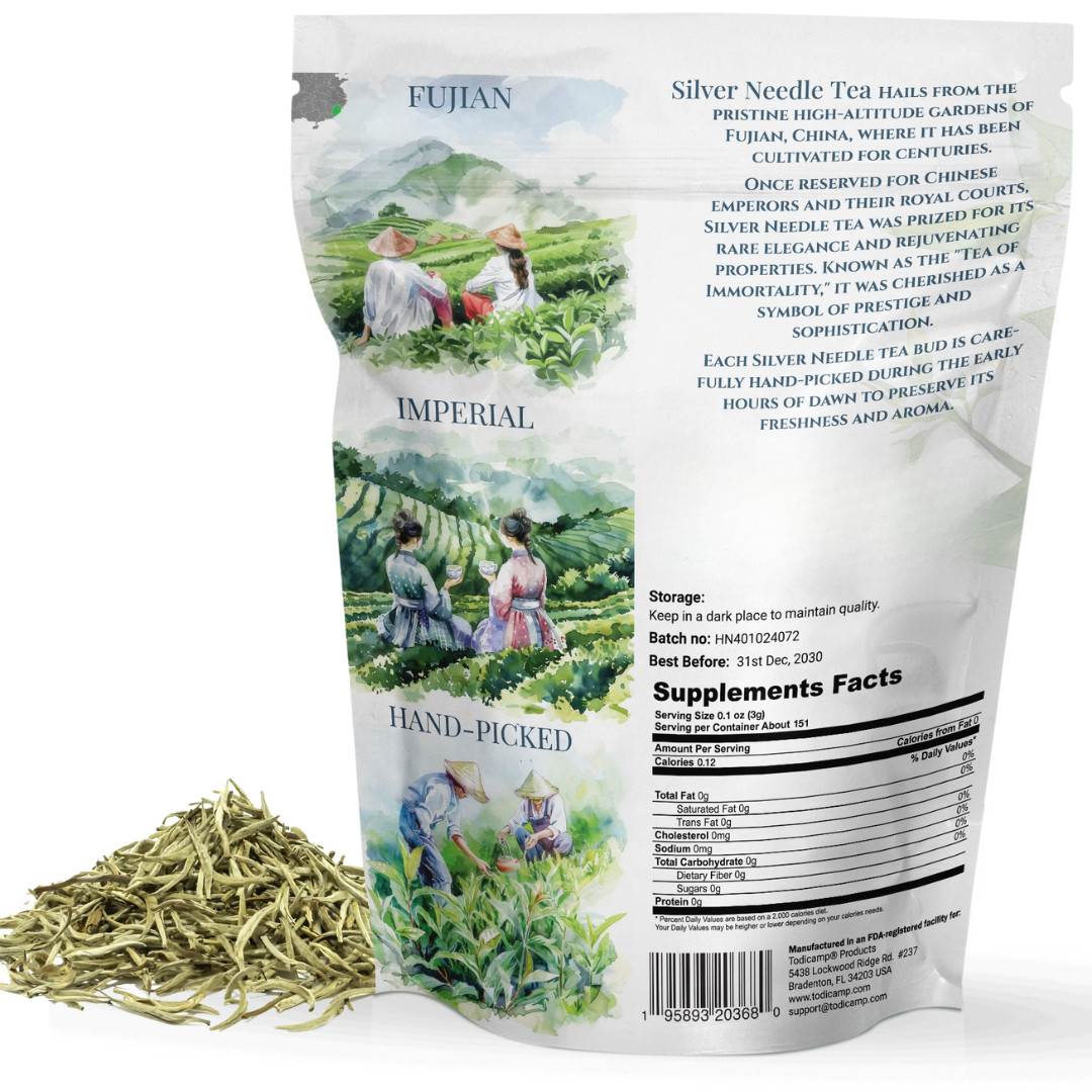 TODICAMP USDA Organic Silver Needle Tea – 16 Ounces of Premium Silver Needle Tea