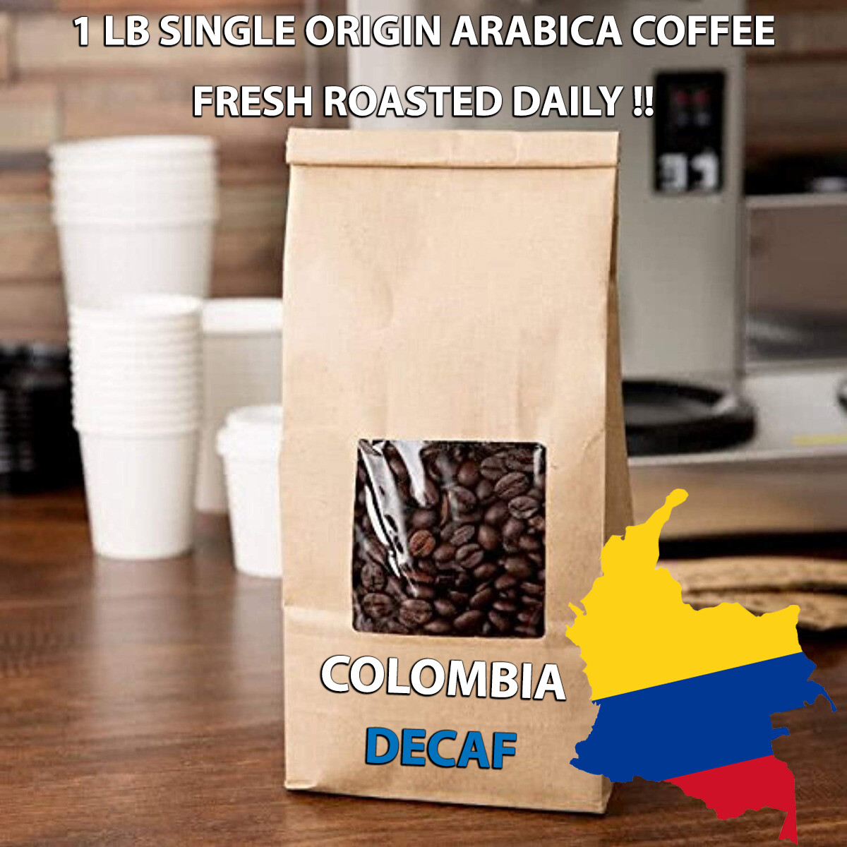 1 LB COLOMBIA EXCELSO DECAF SAMPLE COFFEE ROASTED WHOLE BEAN, GROUND – ARABICA