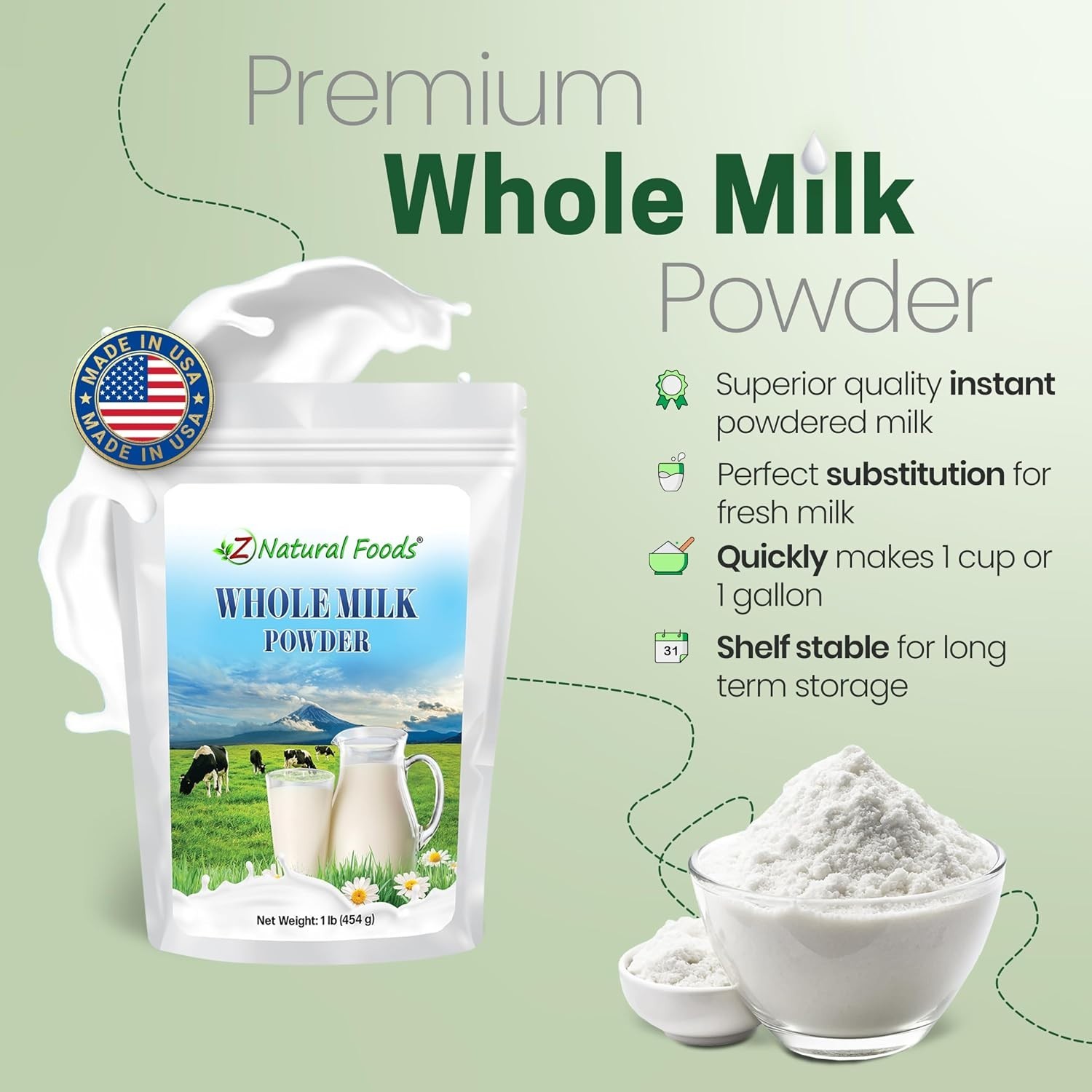 Organic Whole Milk Powder, 1 lb | Non-GMO, Kosher-Certified, Gluten-Free Delight