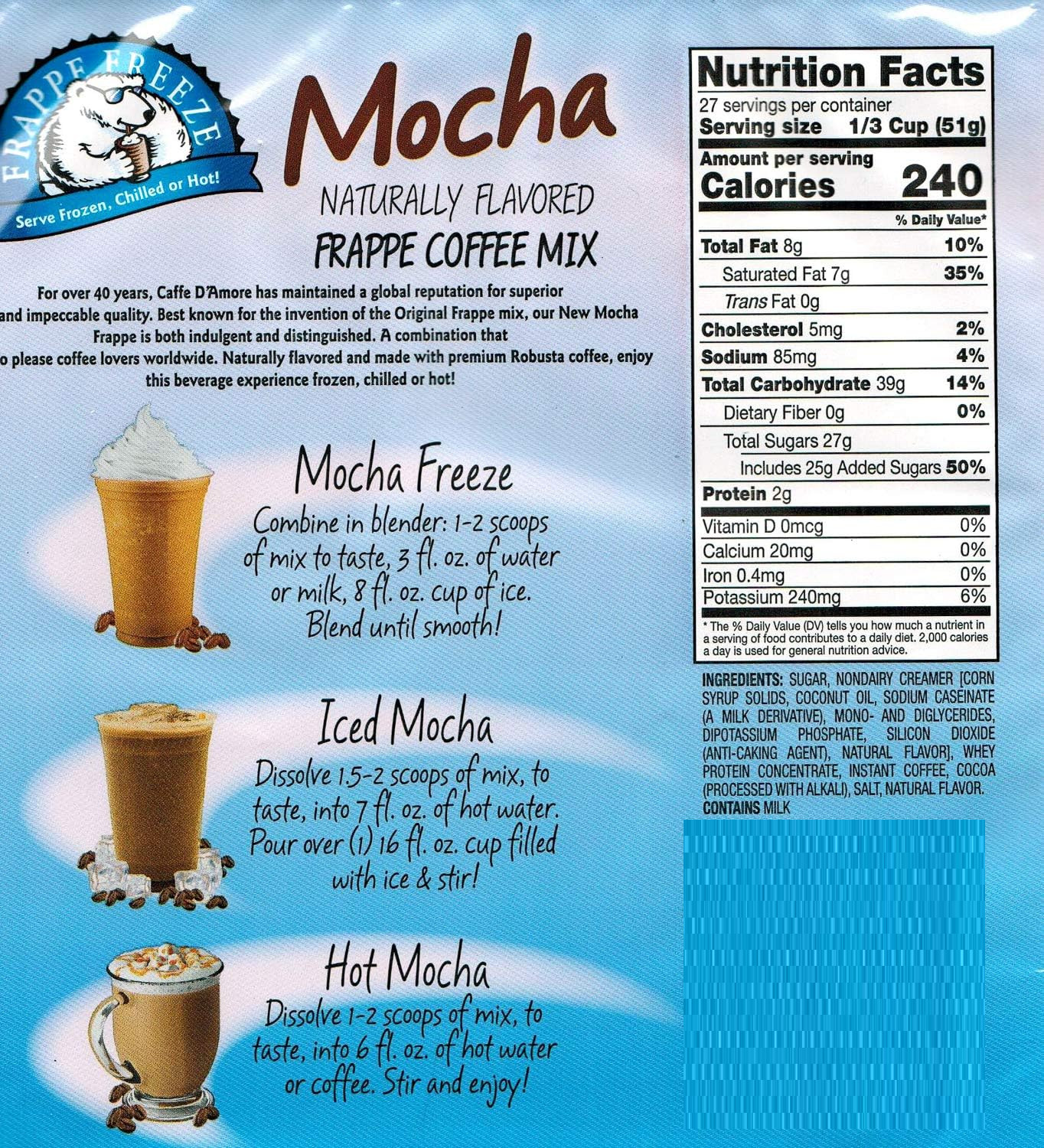 DaVinci Gourmet Frappe Freeze Coffee Mix, Mocha, 3 Lb Bag, 27 Servings