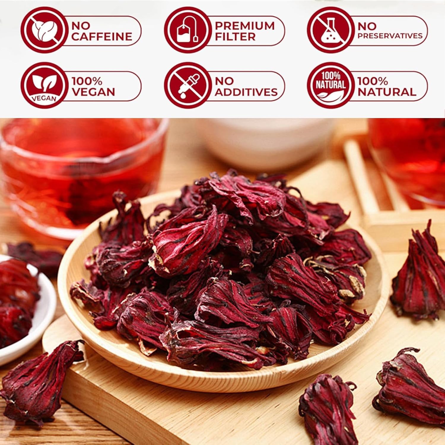 Organic Hibiscus Tea Bags 100 Natural Dried Flower Herbal Caffeine Free 2g 100ct