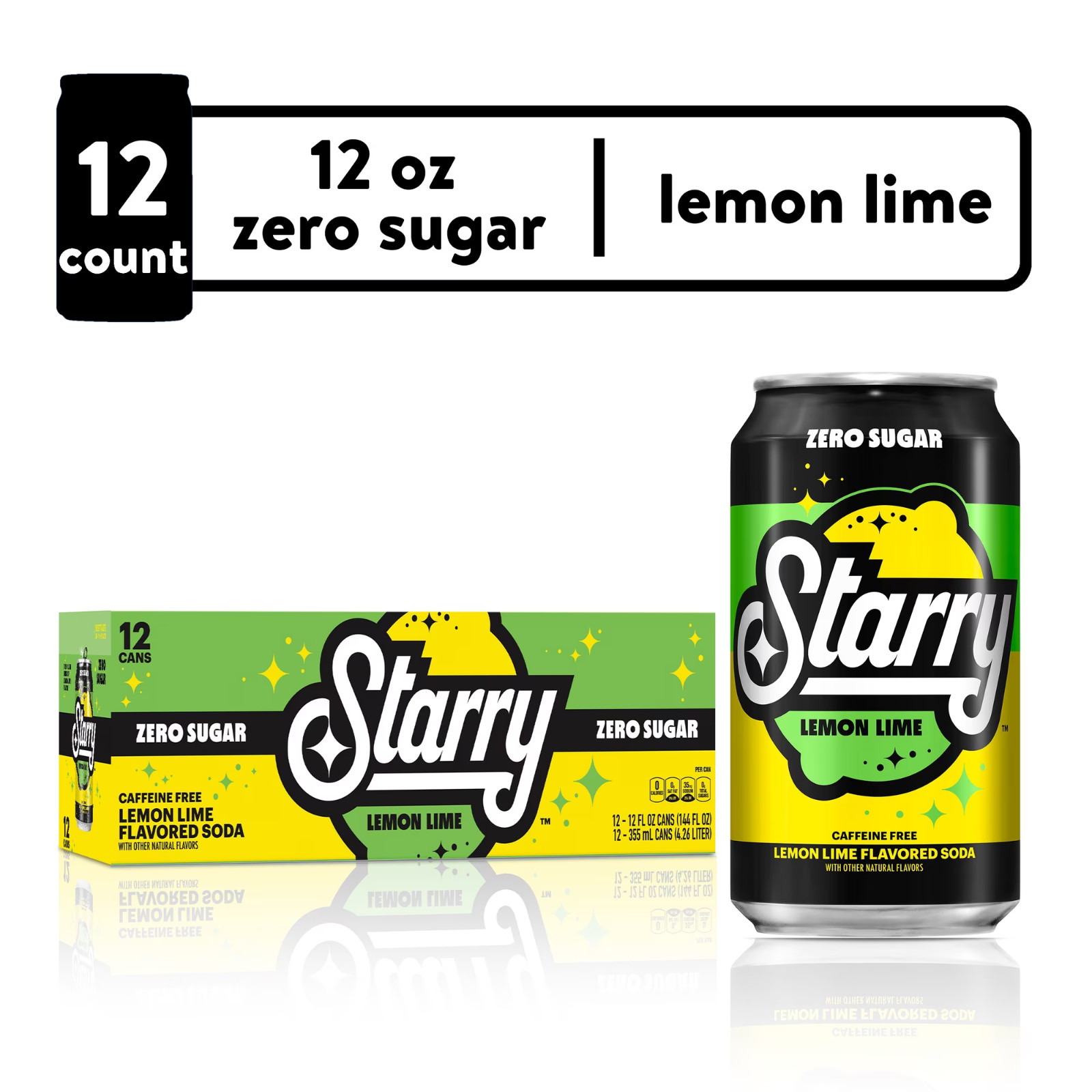 Starry Zero Sugar Lemon Lime soda Pop 12 fl oz 12 Pack cans…