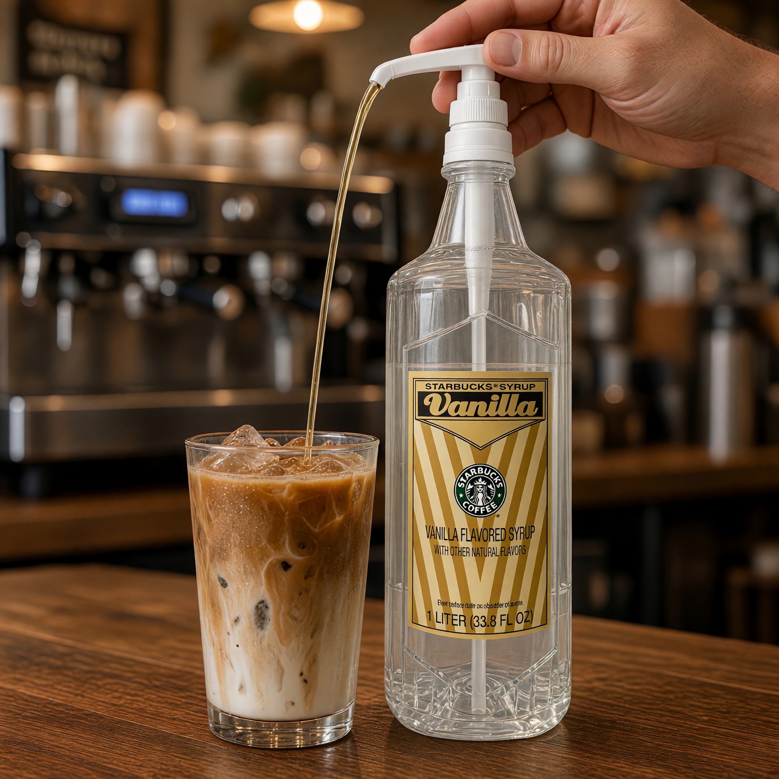Starbucks Vanilla Coffee Syrup 1L 33.8 fl oz w/ Complimentary White Pump