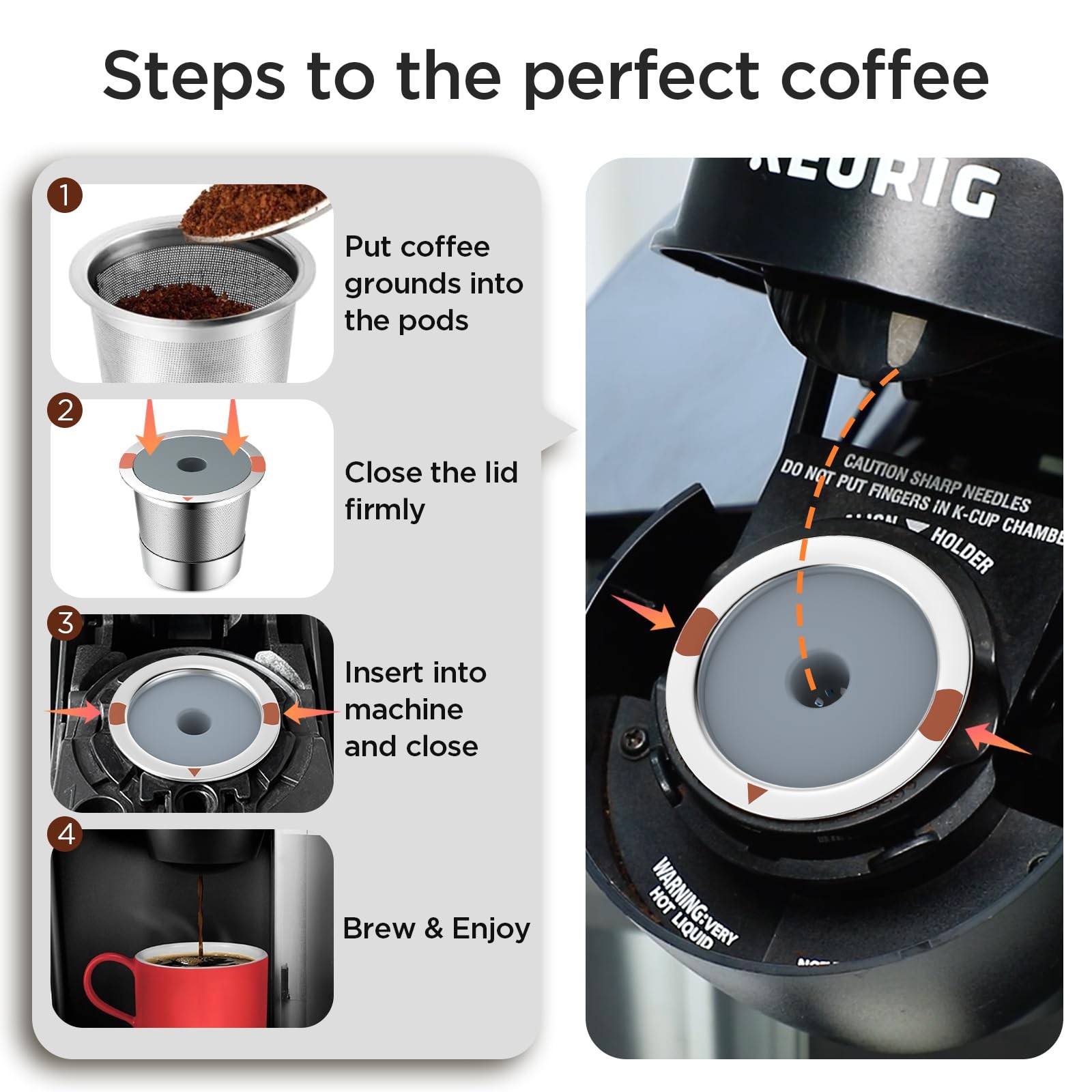 Noalto Reusable K Cups and Coffee Pods,Universal stainless 2 PACK, Sliver