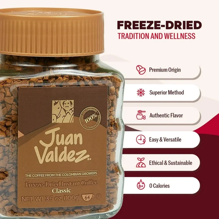 Juan Valdez Classic Freeze-Dried Instant Coffee – Premium Colombian, 3.52 oz
