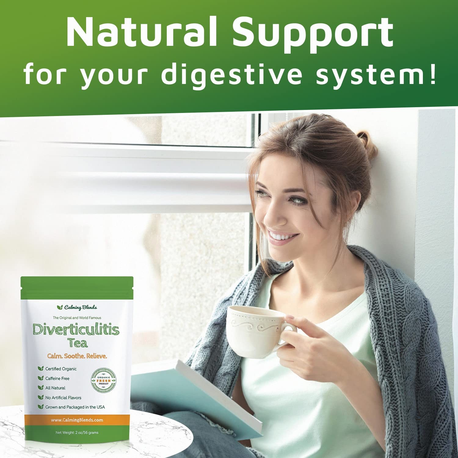 Organic Loose Leaf Diverticulitis Tea Caffeine Free 36 Cups Made in USA