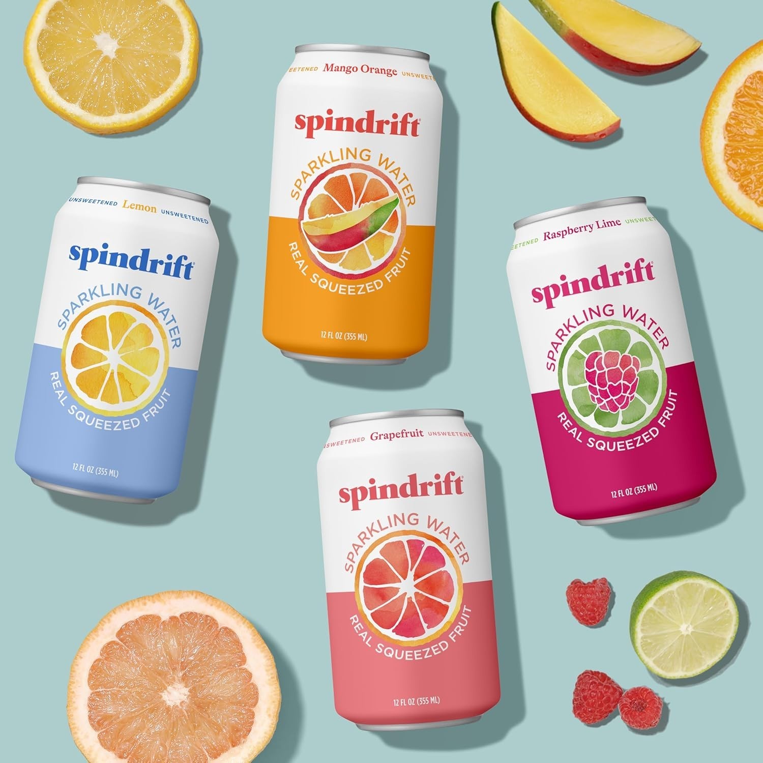 Sparkling Water, 4 Flavor Variety Pack, Made with Real Squeezed Fruit, 12 Fl …