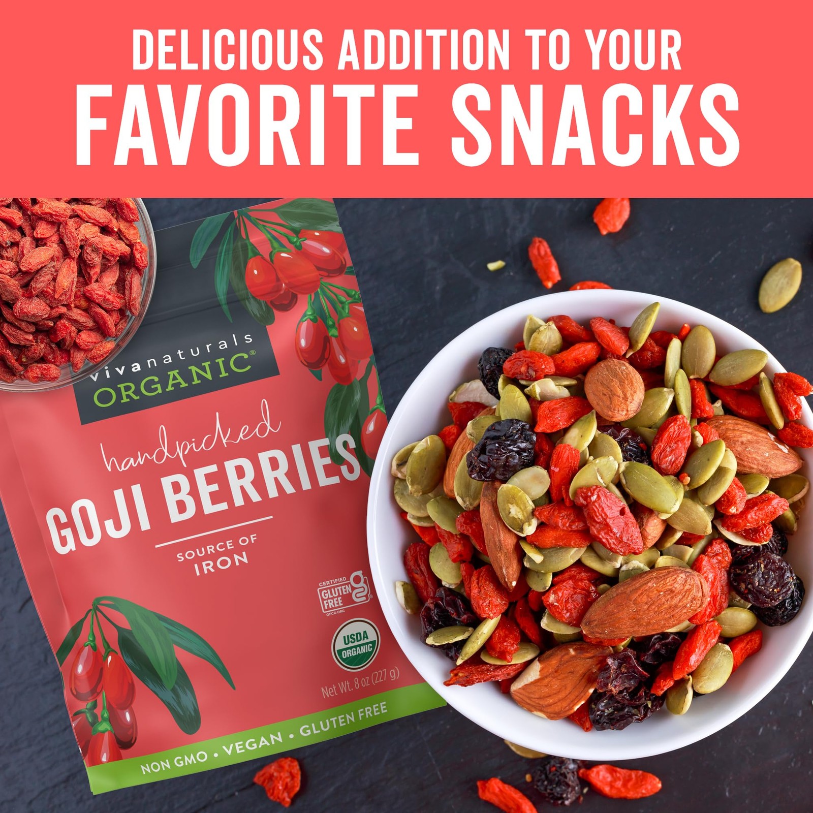 Organic Dried Goji Berries, 8 oz (227 g) – Non-GMO, Vegan Wolfberries, Perfec…