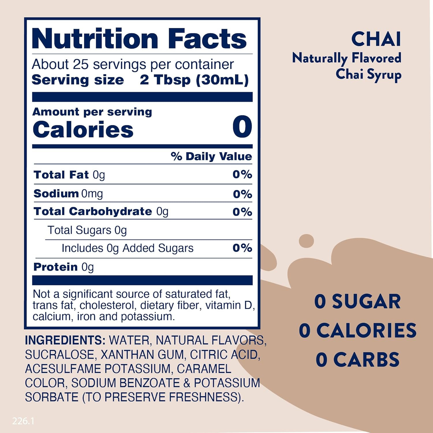 Sugar Free Coffee Syrup, Chai Coffee Flavoring Syrup, Zero Calorie Drink Mix, Ch
