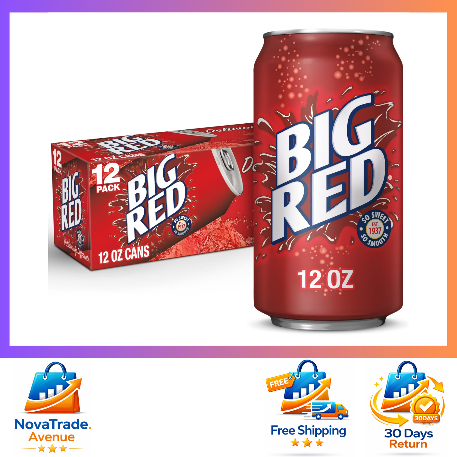 Big Red Soda Pop, 12 fl oz, 12 Pack Cans – Free Shipping