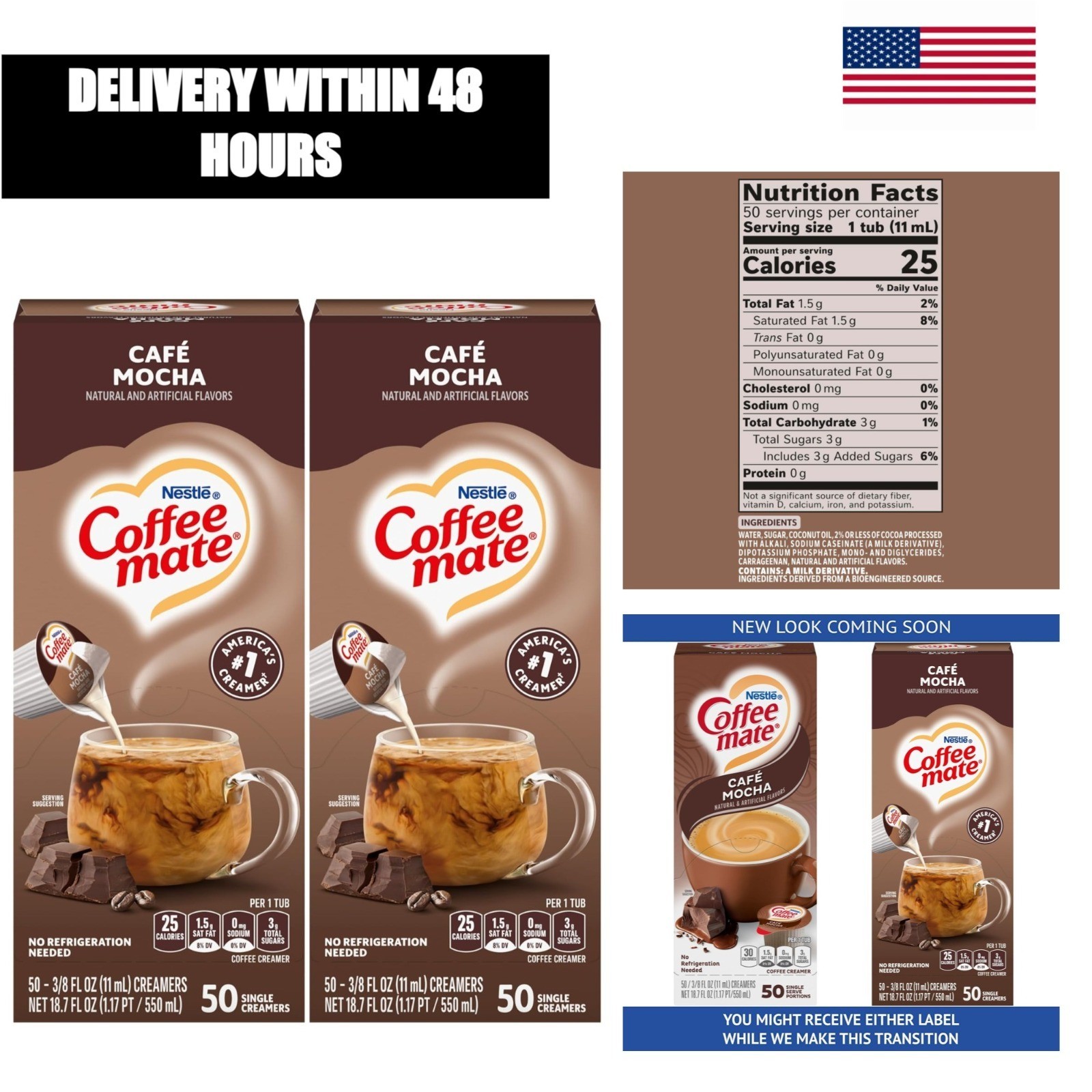 Coffee mate Café Mocha Liquid Creamer Singles 100 Count Non-Dairy