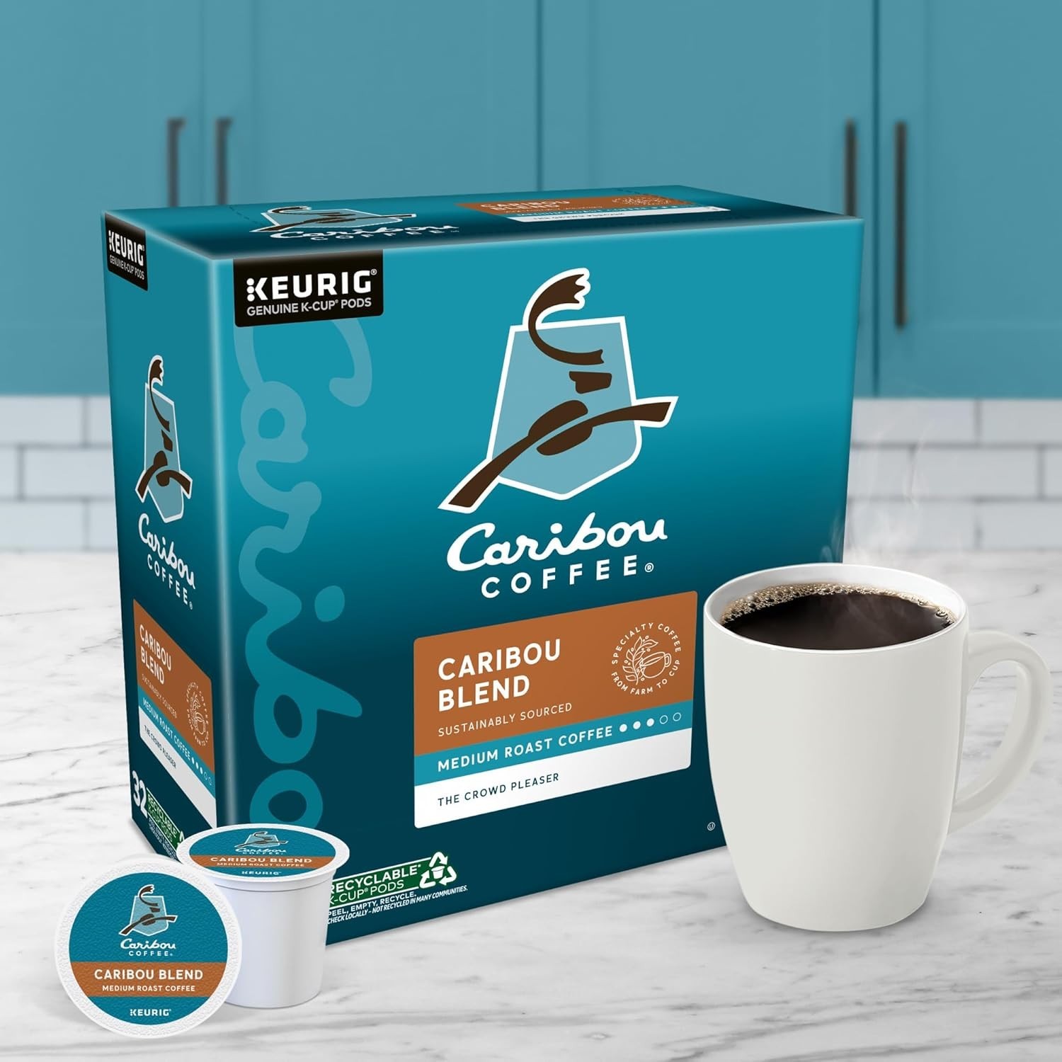 Coffee K-Cup Pods Caribou Blend Medium Roast 32 Count Compatible Keurig