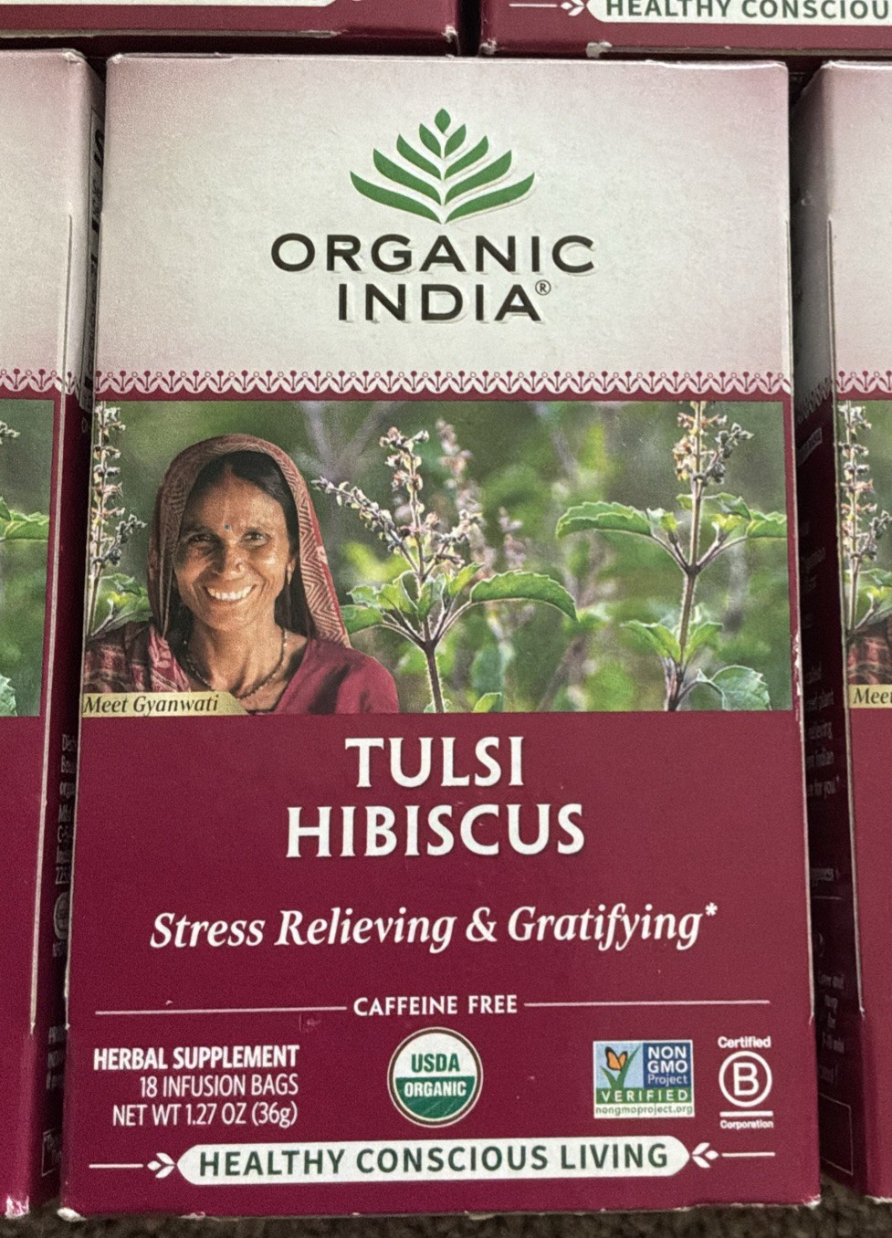 5 Tulsi Hibiscus Tea Organic India 18 Bags 90 Holy Basil Herbal Tea Stress Relax