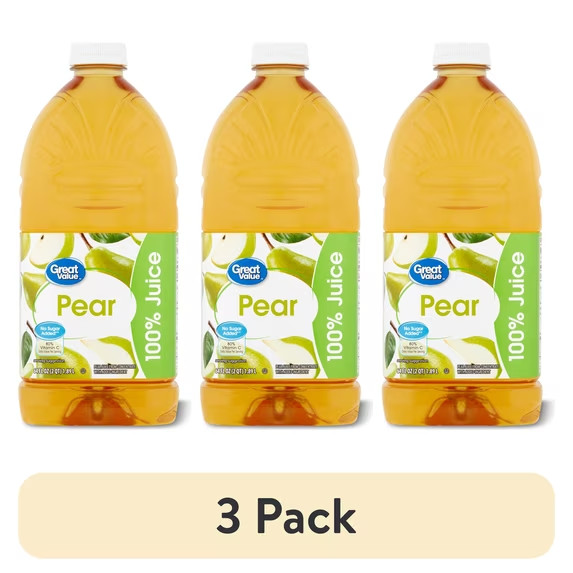 (3 pack) Great Value Pear 100% Juice, 64 fl oz (Shelf Stable)