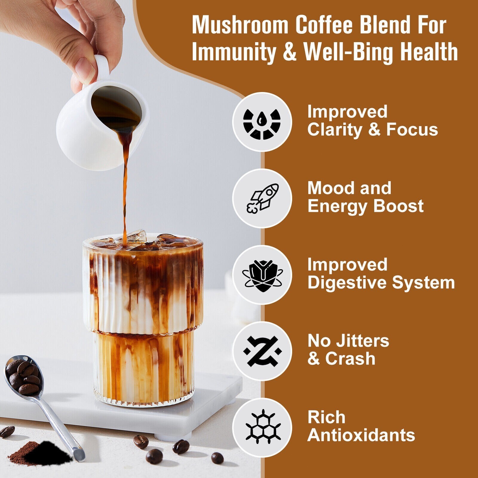 Organic Mushroom Coffee 18 Servings – 14 Mushroom Blend for Focus & Energy Brain