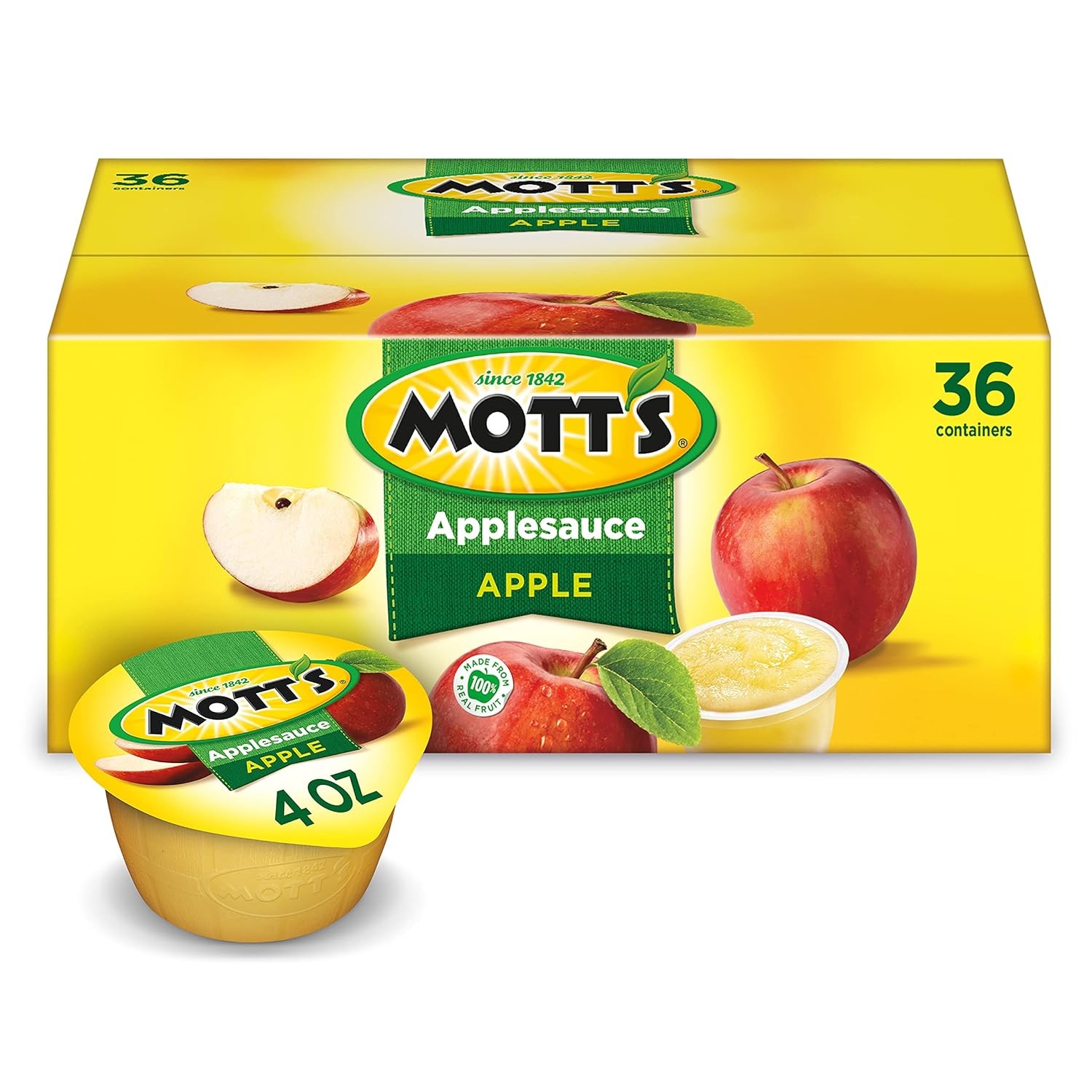 Mott’s Applesauce, 4 Oz Cups, 36 Count, No 4 Ounce (Pack of 36), Apple