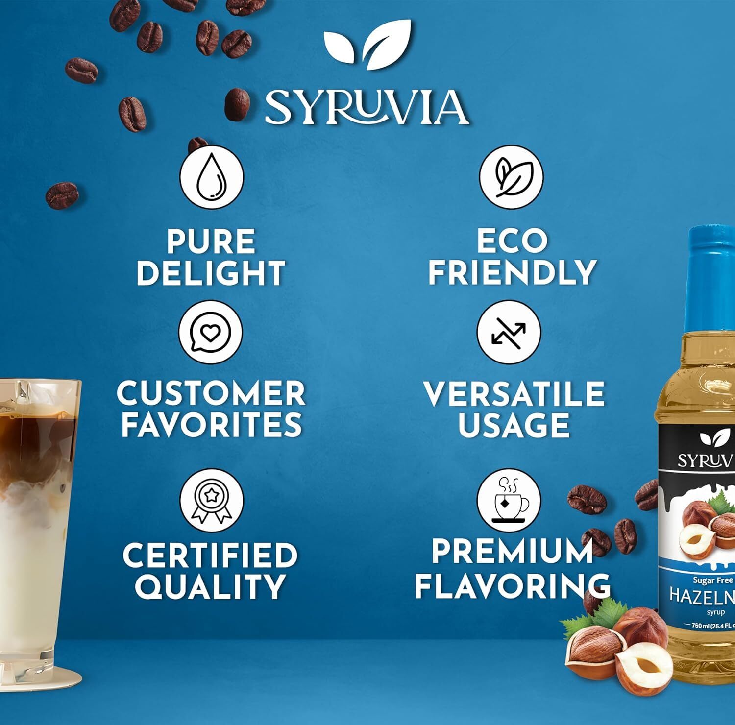 Syruvia Sugar Free Hazelnut Syrup 25.4 fl oz, Perfect for Coffee & More