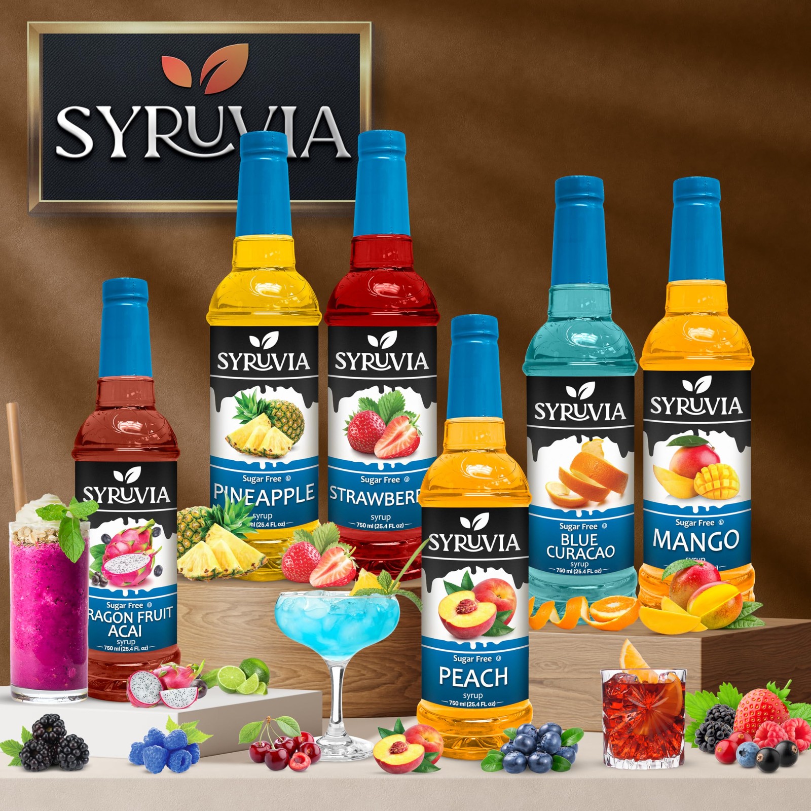Syruvia Sugar Free Mango Syrup 25.4 Fl Oz Kosher Gluten Free Zero Calories