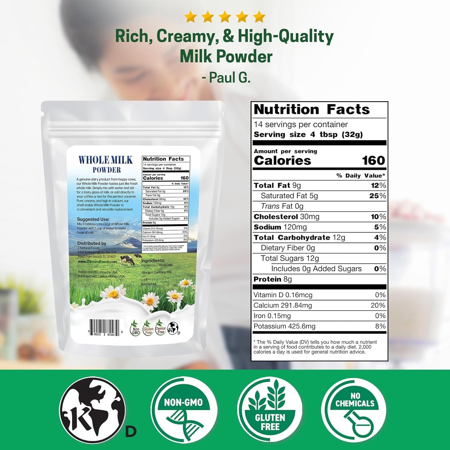 Organic Whole Milk Powder, 1 lb | Non-GMO, Kosher-Certified, Gluten-Free Delight