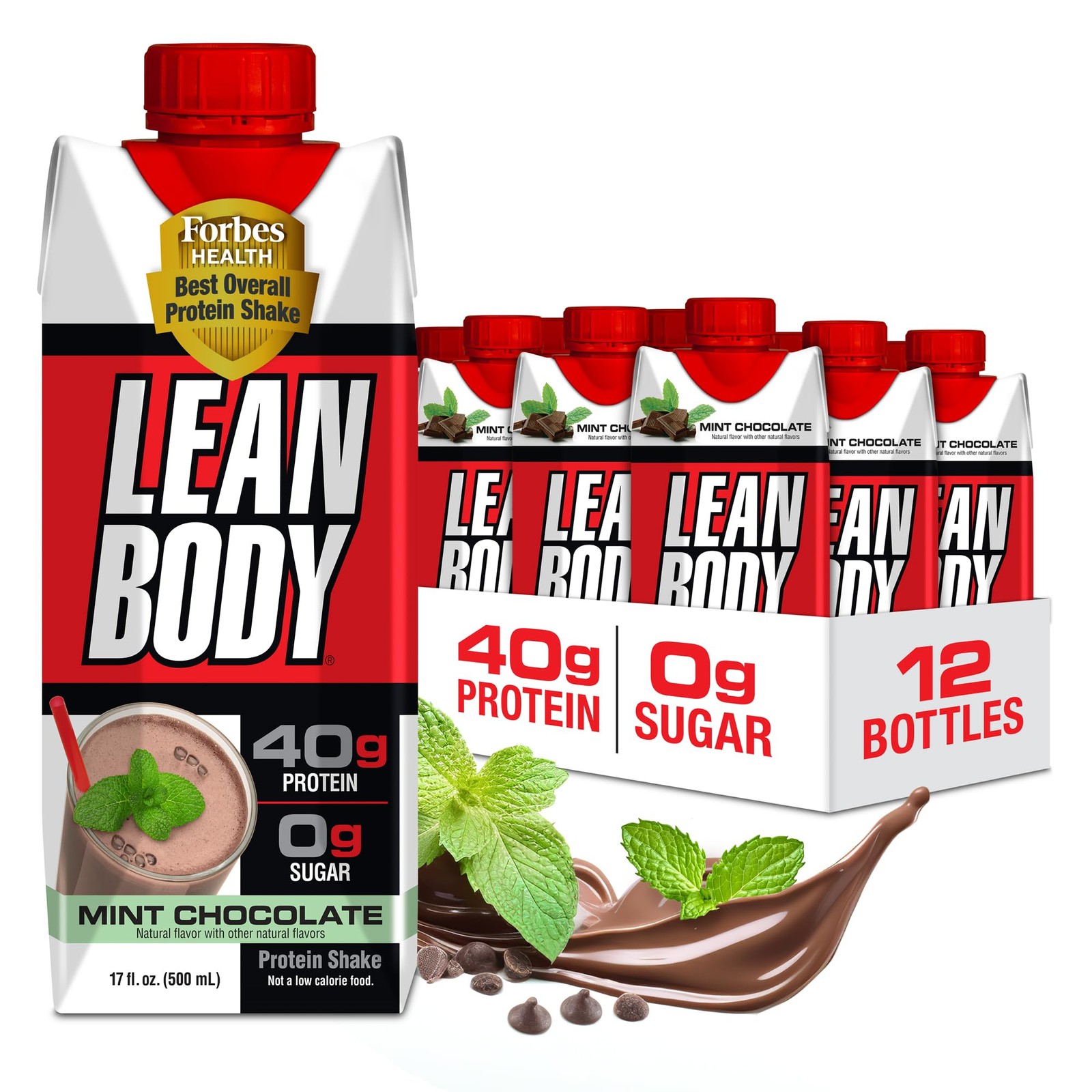 Labrada Lean Body Ready-to-Drink Mint 17 Fl Oz (Pack of 12), Red and White