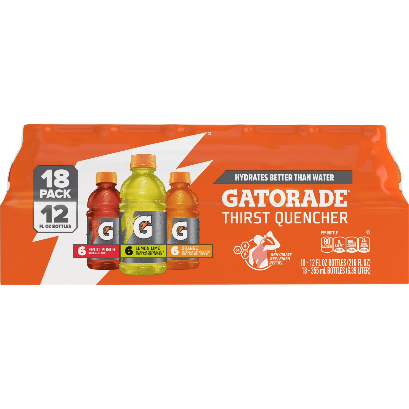 Gatorade Sports Drinks, Lemon Lime/Orange/Fruit Punch Variety Pack, 12 fl oz, 18
