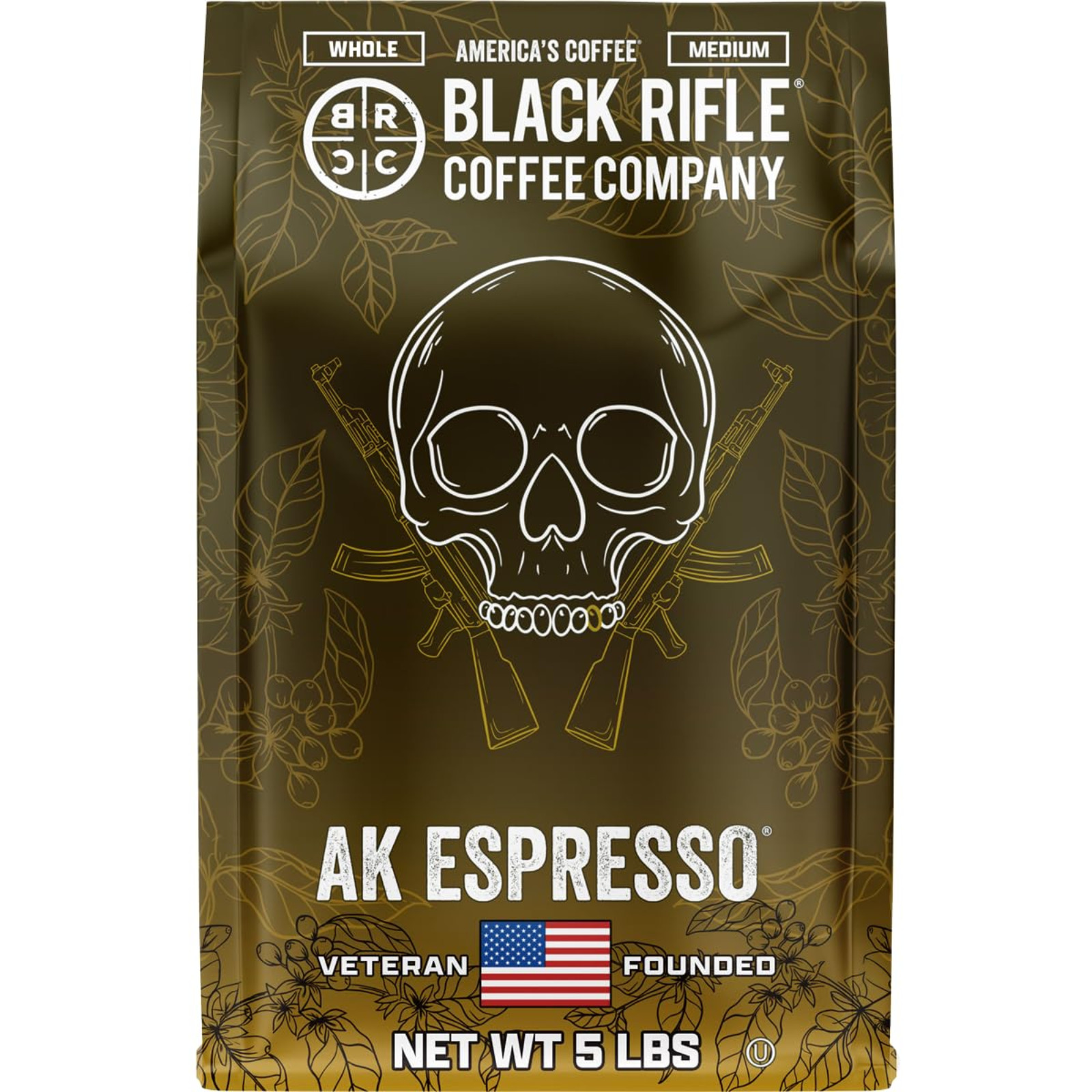 Black Rifle Coffee AK Espresso 5lbs Whole Bean Medium Roast Arabica Blend Beans