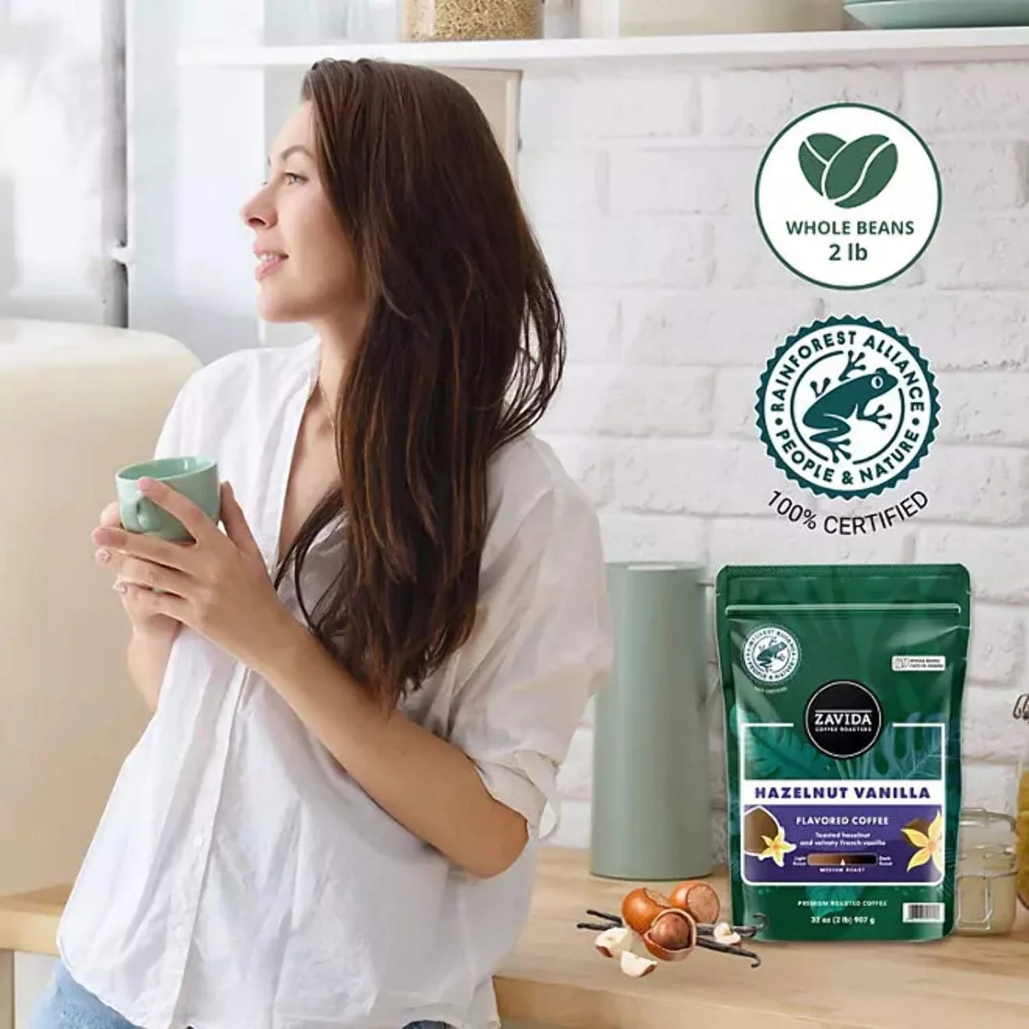 ☕ Zavida Hazelnut Vanilla Whole Bean Coffee 32oz (2lb) – Fresh Premium Roast ✨