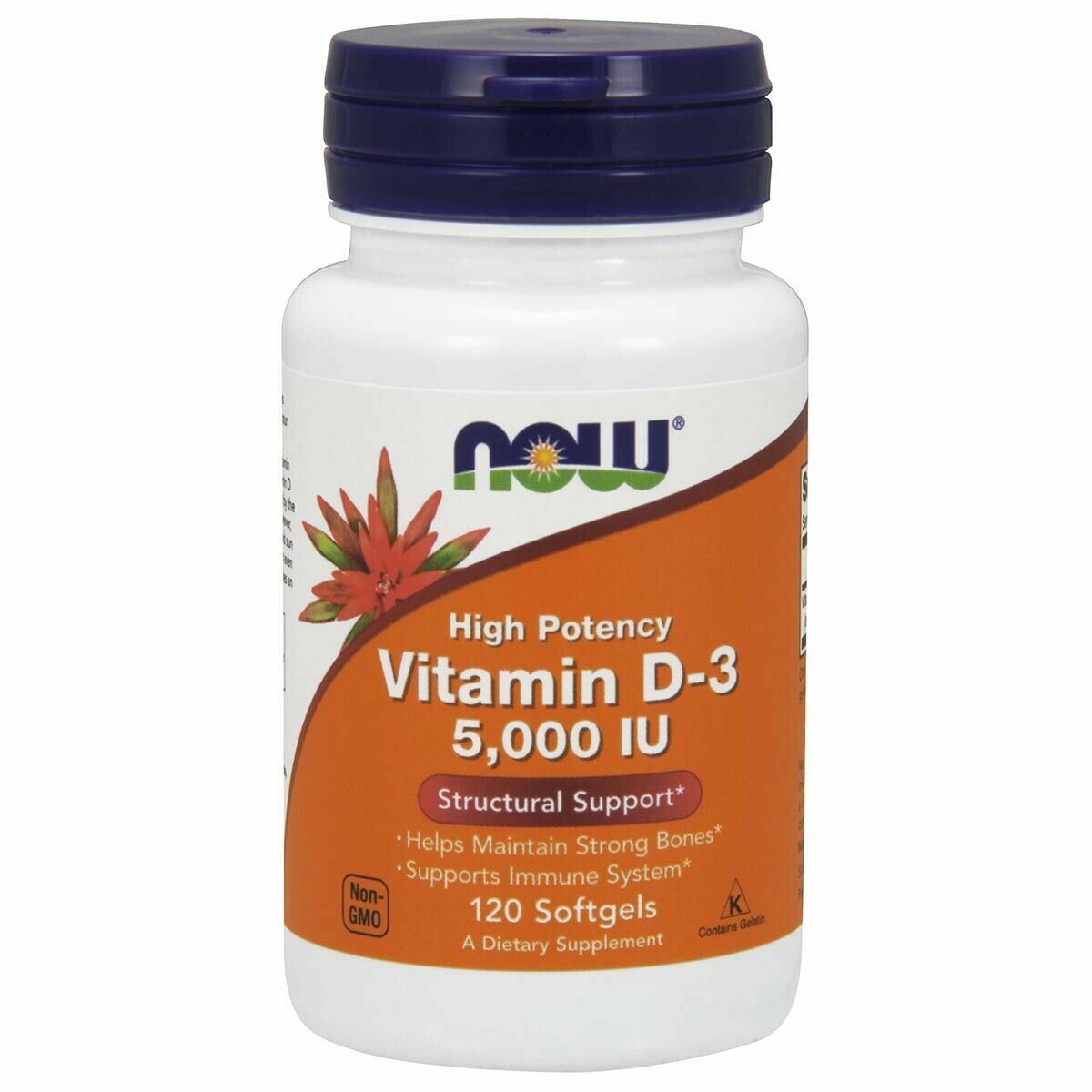 NOW High Potency Vitamin D-3 5000 IU 120 Softgels Structural Support US Seller