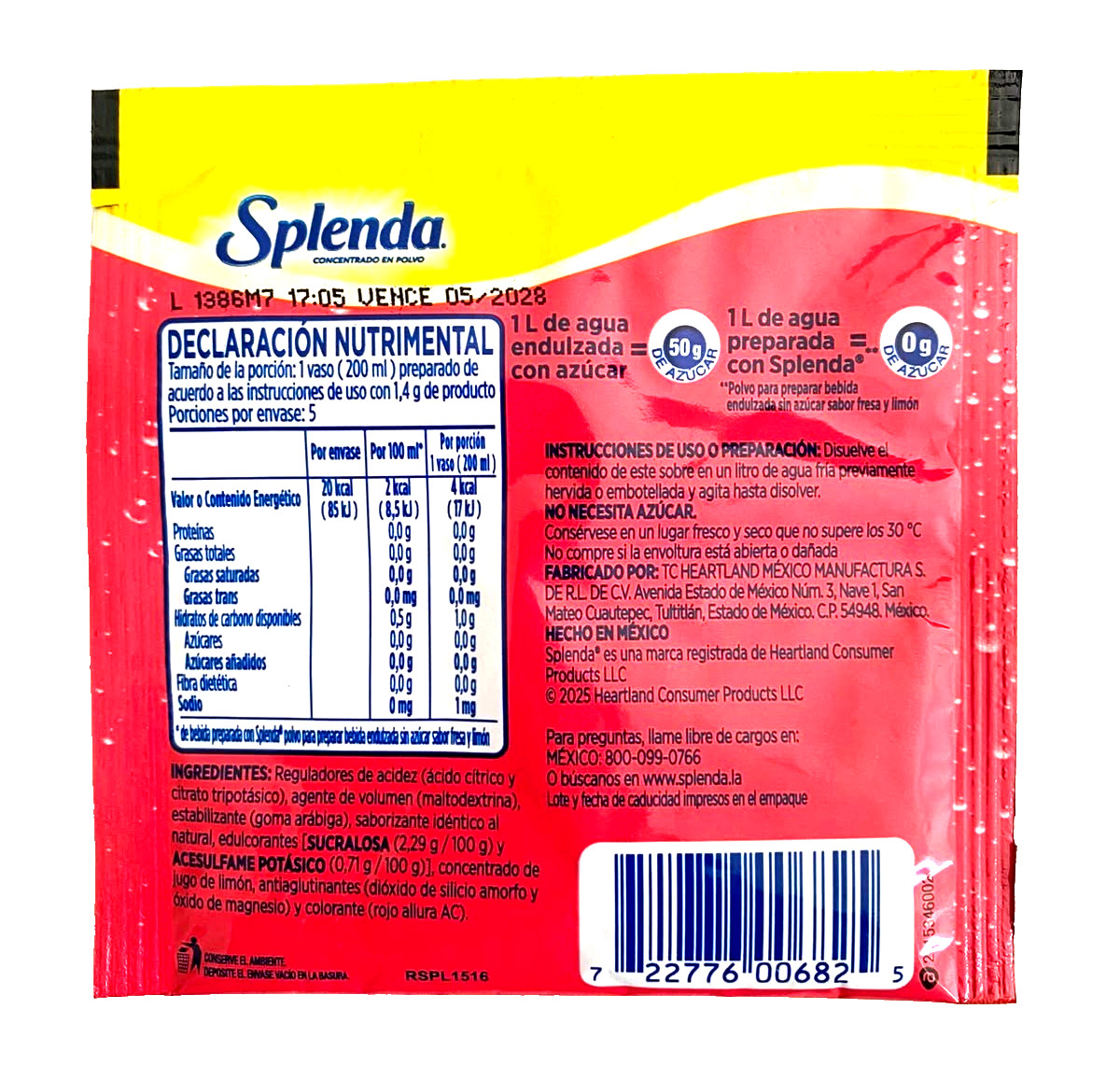12-Pk Splenda Pink Lemonade Powdered Drink Mix 7gr/.24oz