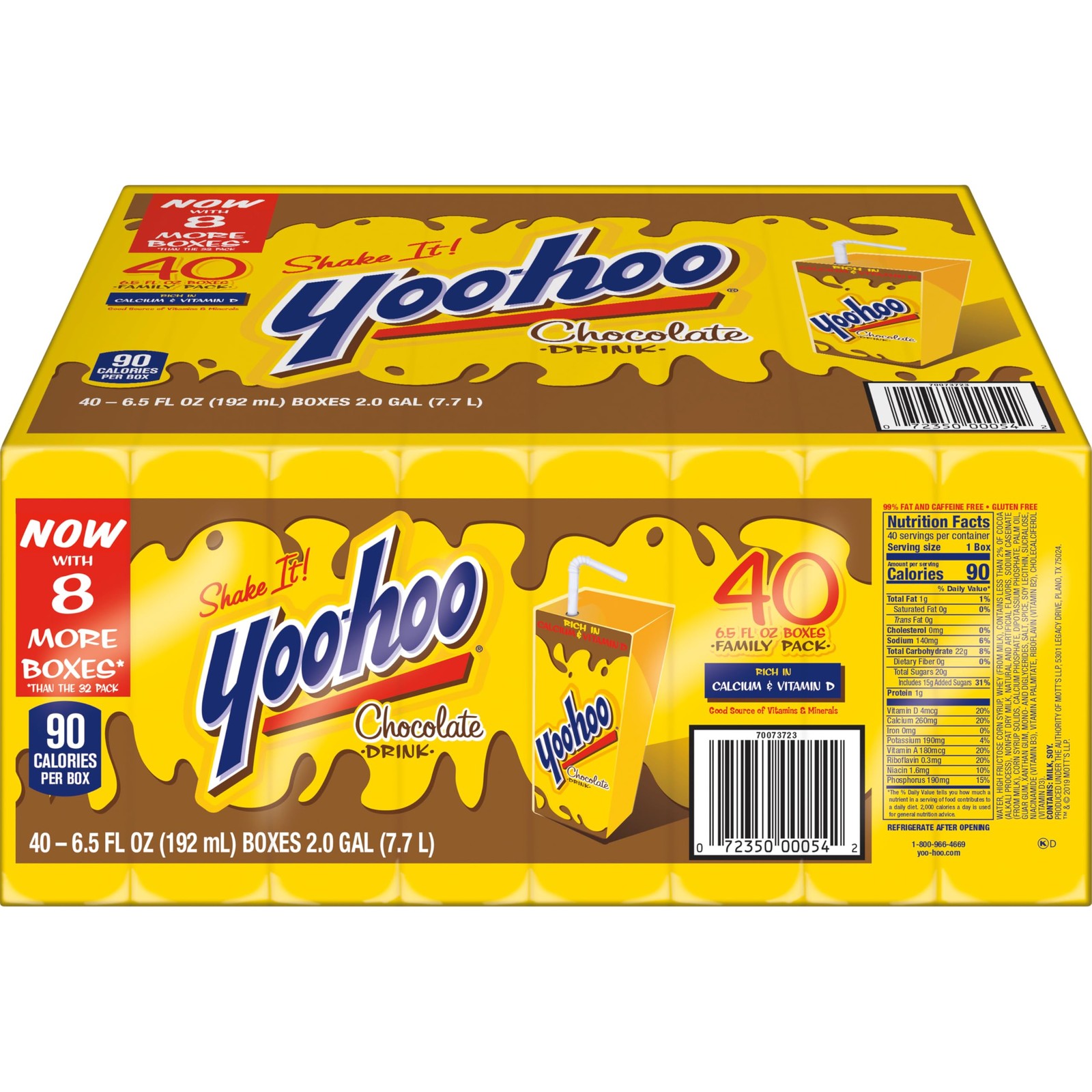 Yoohoo Chocolate Flavored Drink, 6.5 fl oz Boxes 40 Pack, Ready to Drink, Caf…