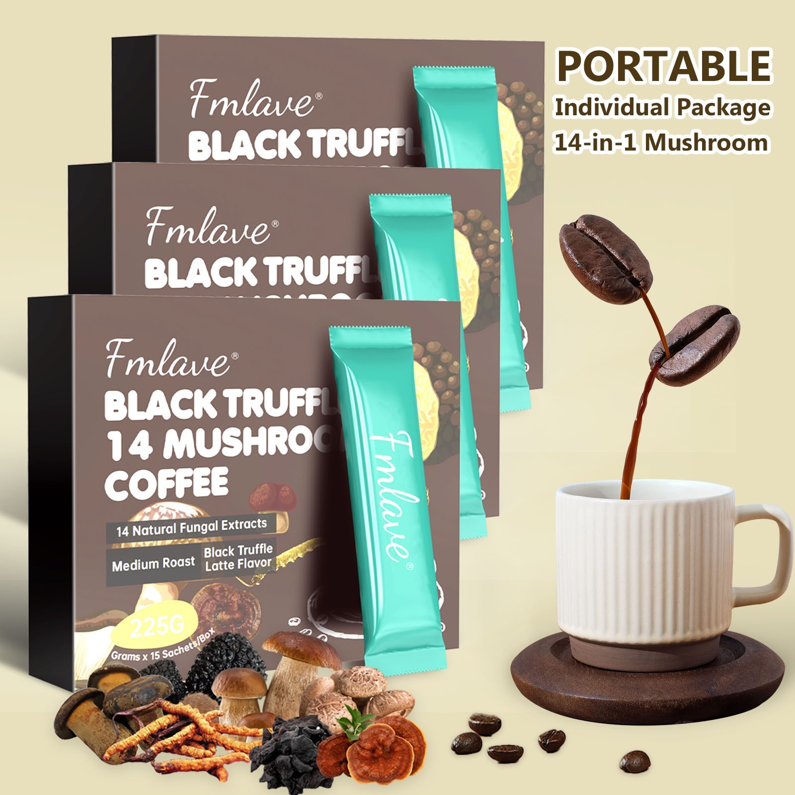 3 Pack 14 Mushroom Coffee 100% Authentic USA FREE SHIPPING, Brain & Immune Boost