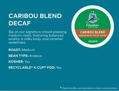 Caribou Coffee Caribou Blend Decaf Coffee, Medium roast, 96ct. Free Shipping