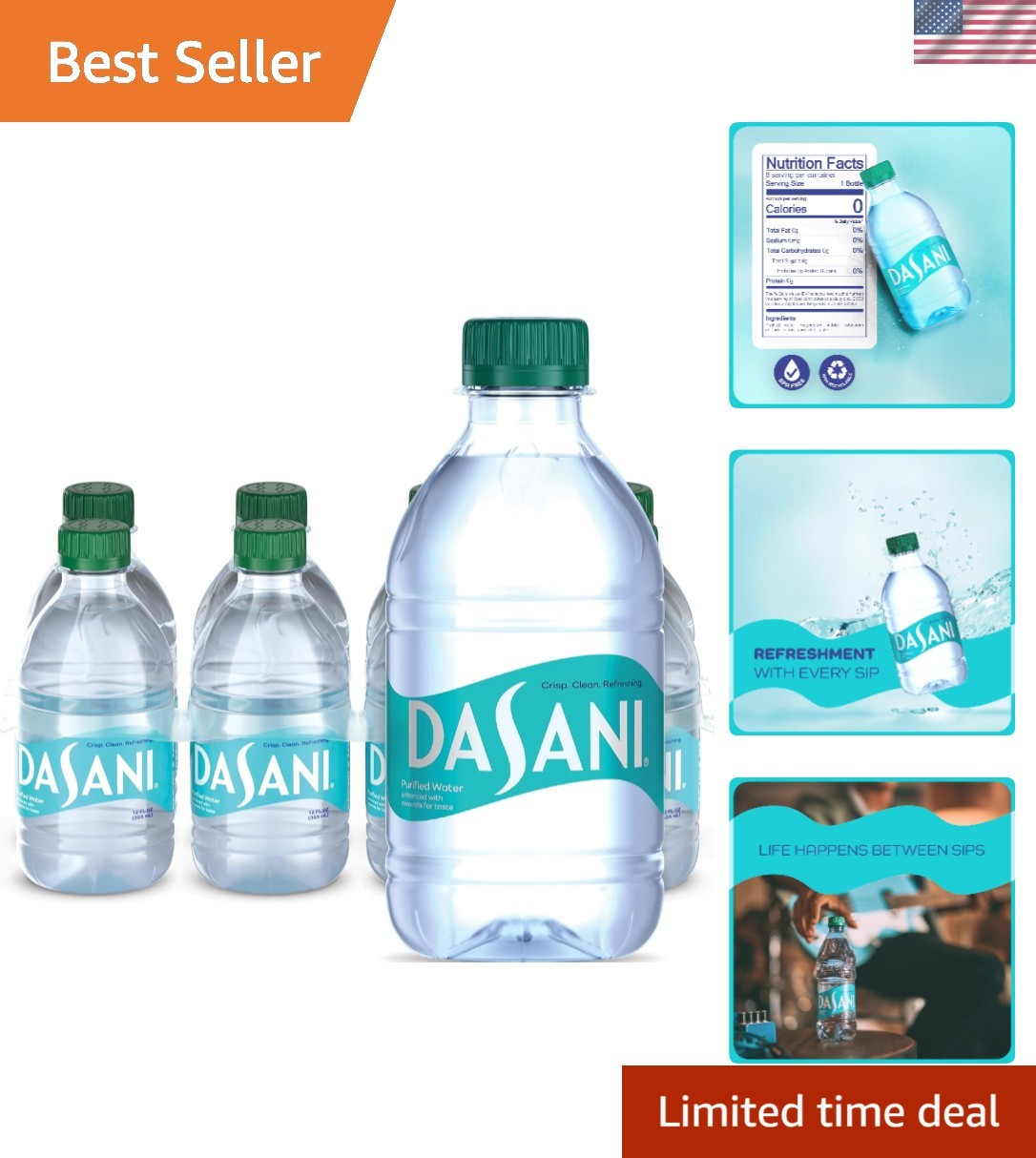 Mineral Enhanced Purified Water – 12 fl oz Pack of 8 Bottles, Eco-Friendly