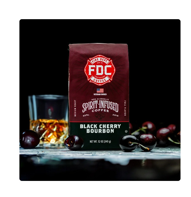 Fire Department Coffee, Black Cherry Bourbon Infused, Premium Ground Coffee, Med