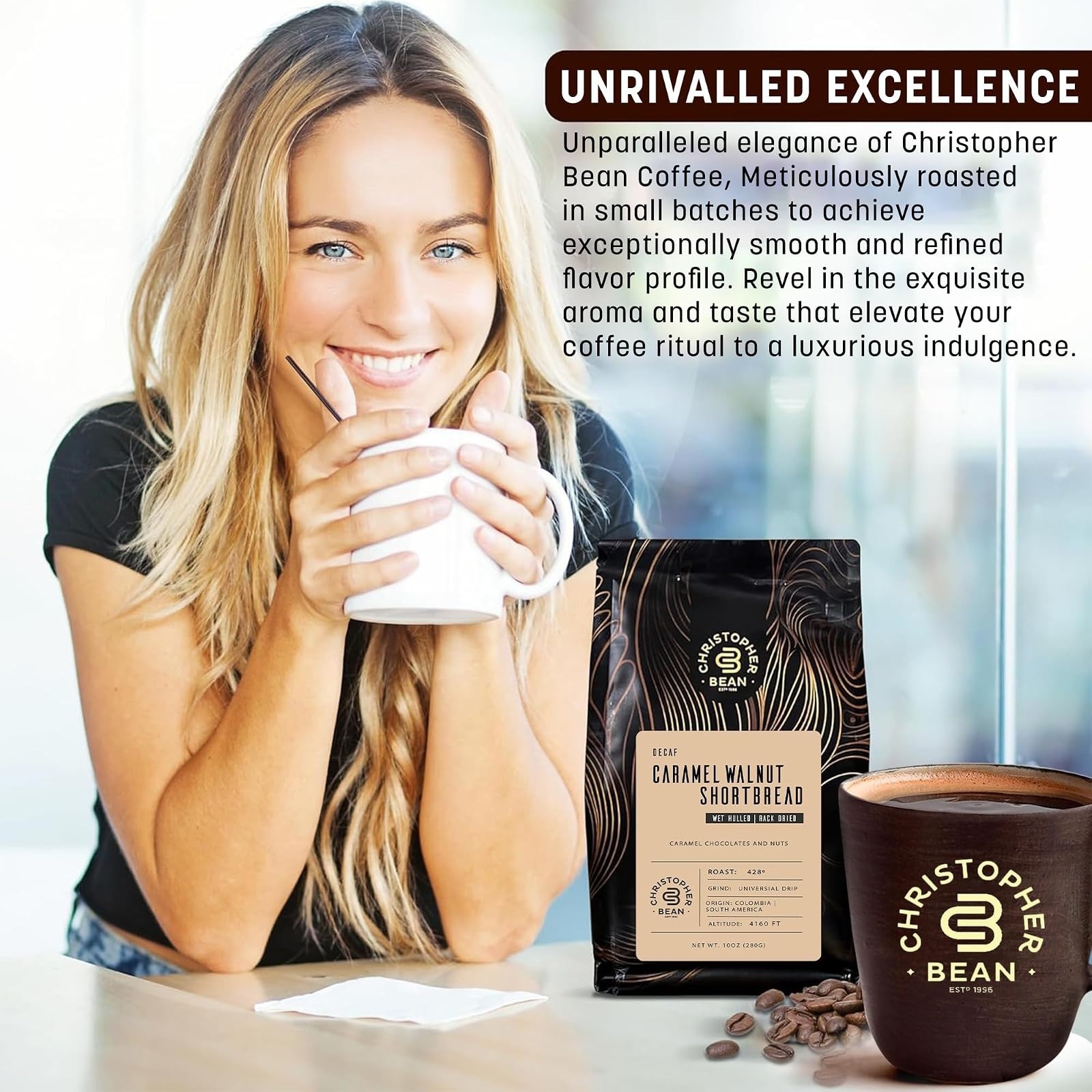Christopher Bean Coffee – Certified Kosher – Decaf Ground Universal Drip Caramel