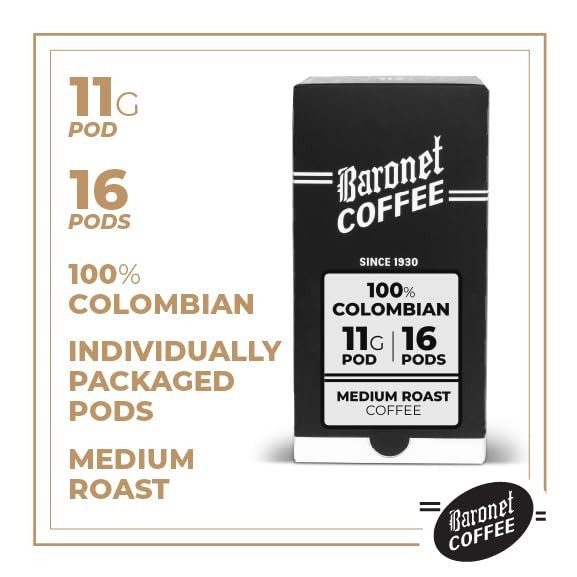 Baronet Coffee Pods [100% Colombian] Single Cup Soft 11 16 Count (Pack of 1)