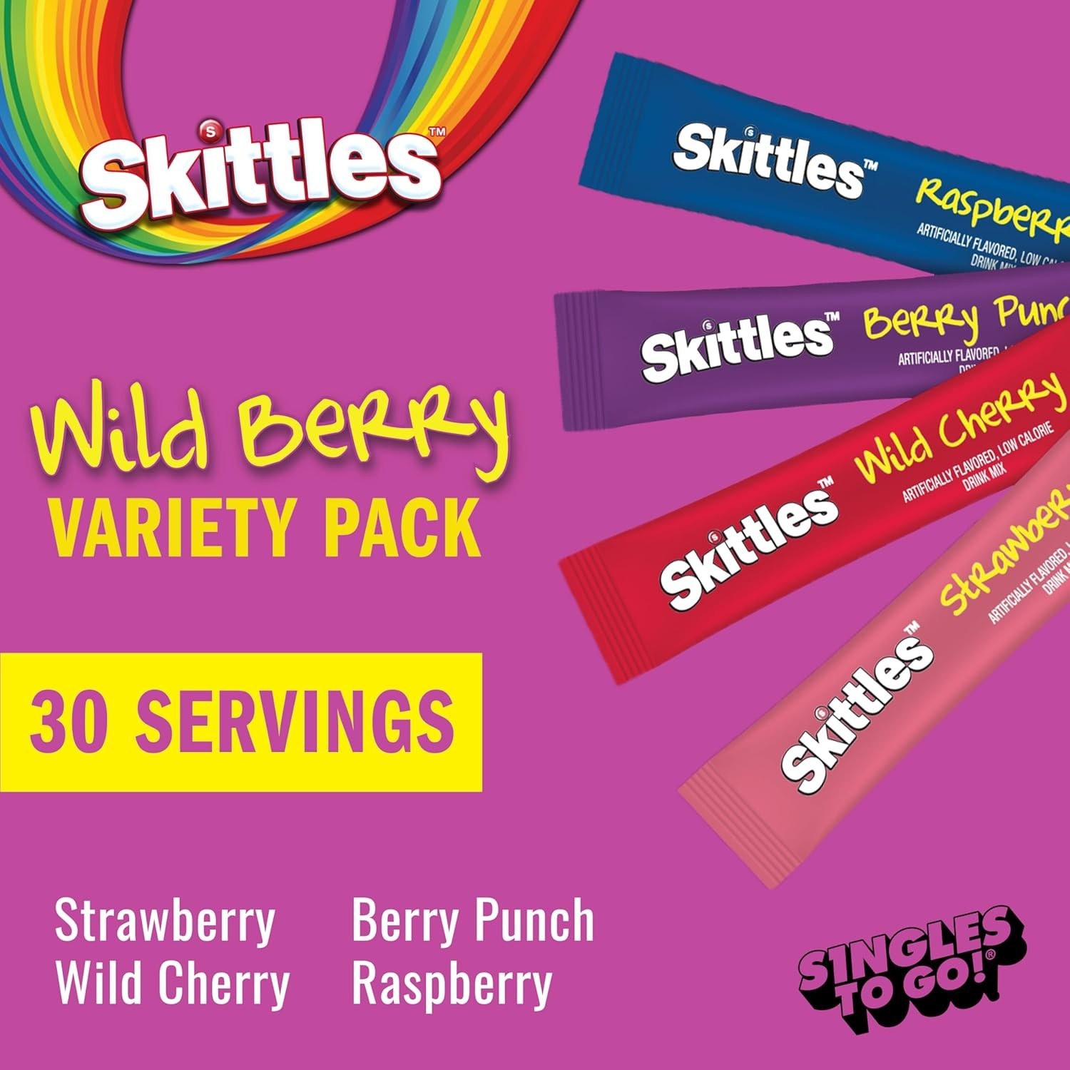 Delicious Wild Berry Skittles Drink Mix – 30 Sticks for Anytime Refreshment