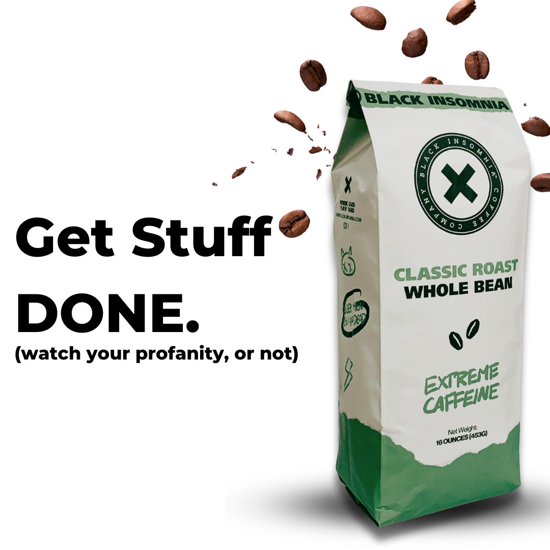 1lb Black Insomnia Extreme Caffeine Whole Bean Coffee Strongest High Caffeinated