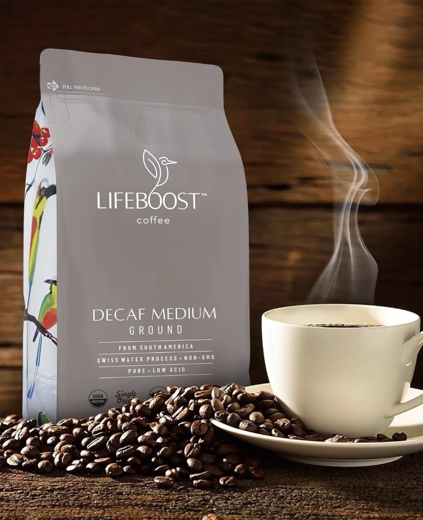 Life Boost Decaf Medium Roast Coffee Beans Organic Low Acid Swiss Water 12oz
