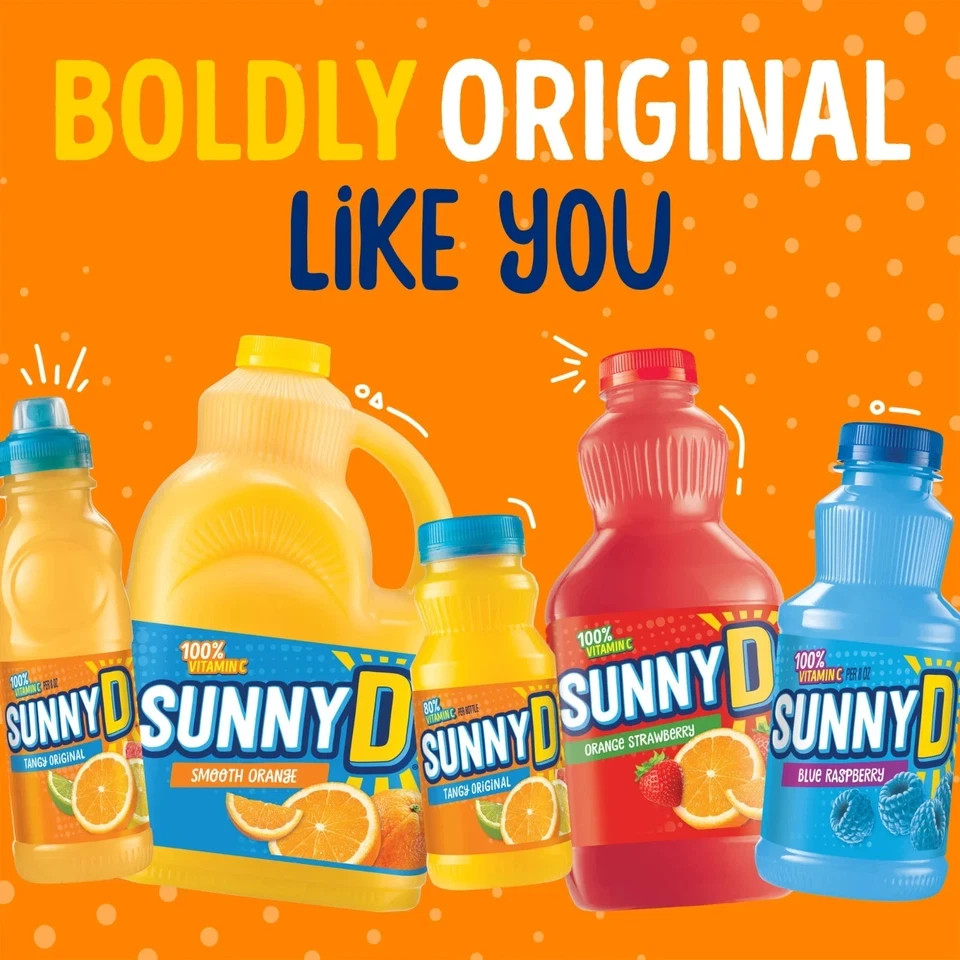 SUNNYD Tangy Original Shelf Stable Orange Juice Drink, 18 Count, 6.75 fl oz Bott