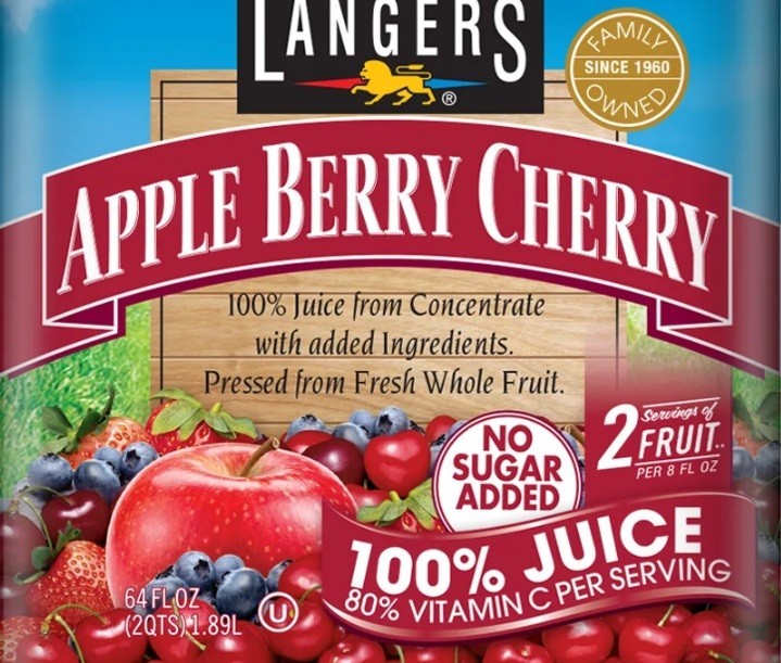 2 PACK- Langers Apple Berry Cherry 100% Juice No Sugar Added, Vitamin C, 64 Oz.