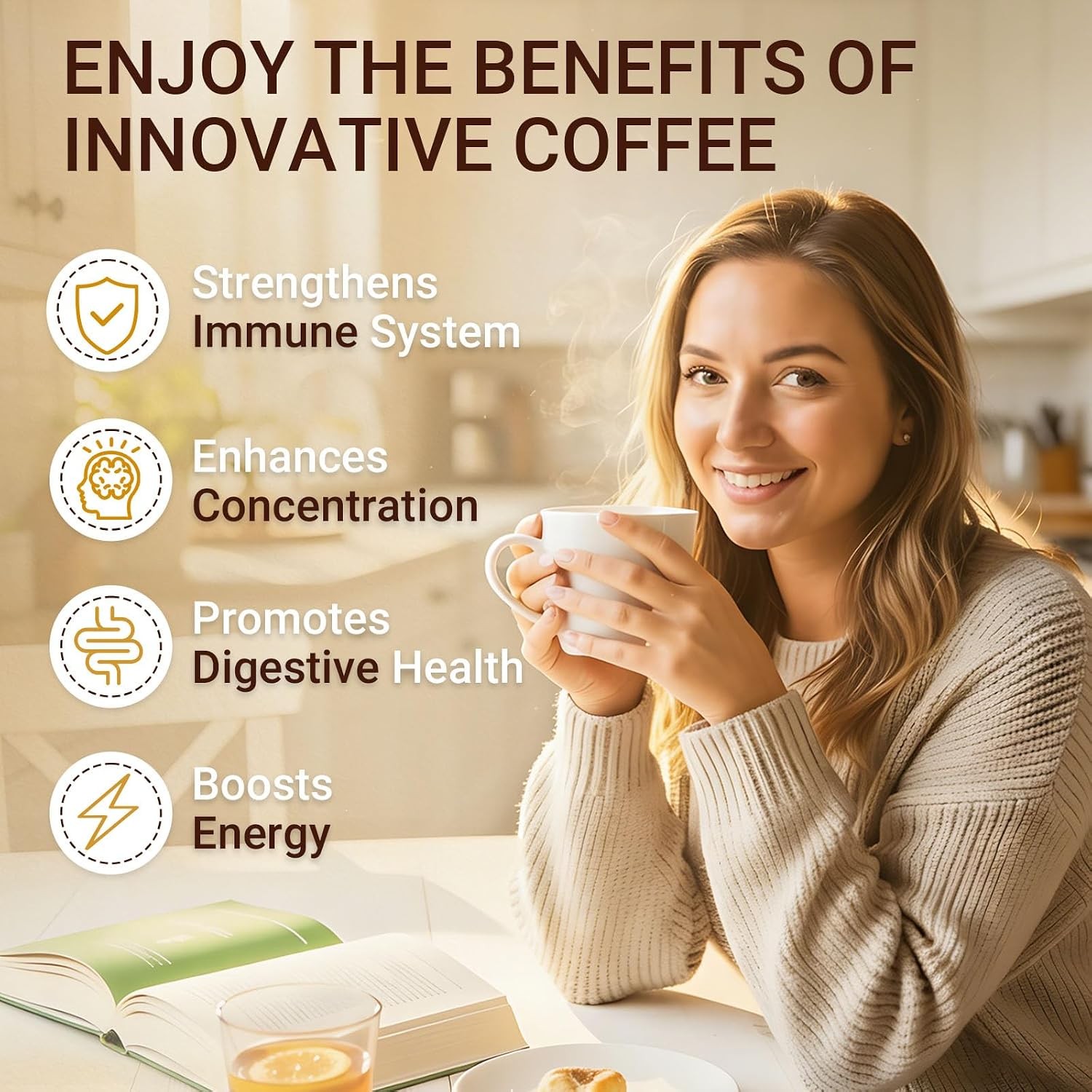 Mushroom Coffee, Instant Mushroom Coffee Organic with 6 Mushrooms Lion’s Mane,